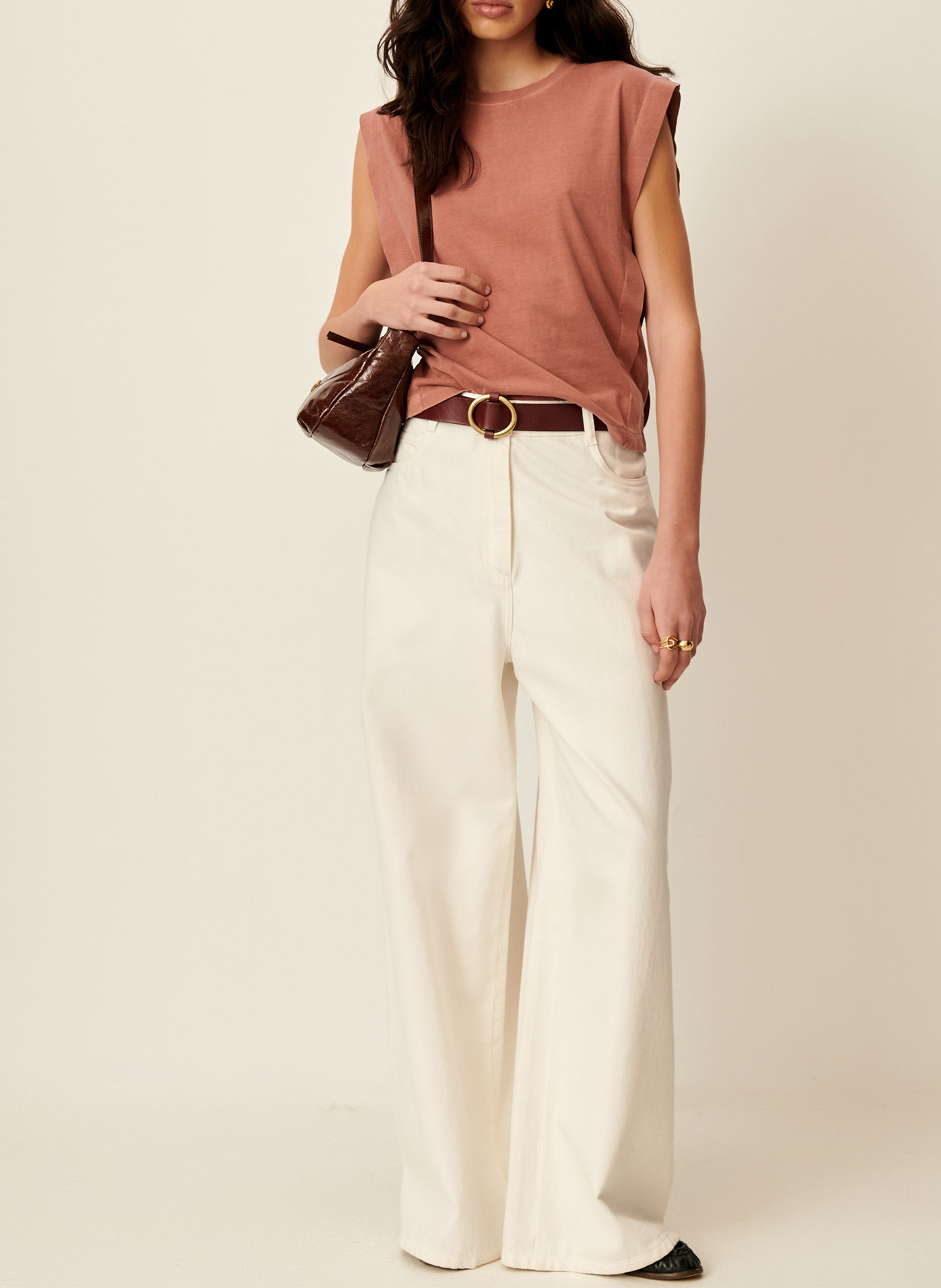 Tee-shirt col rond en coton orlando SESSUN Marron