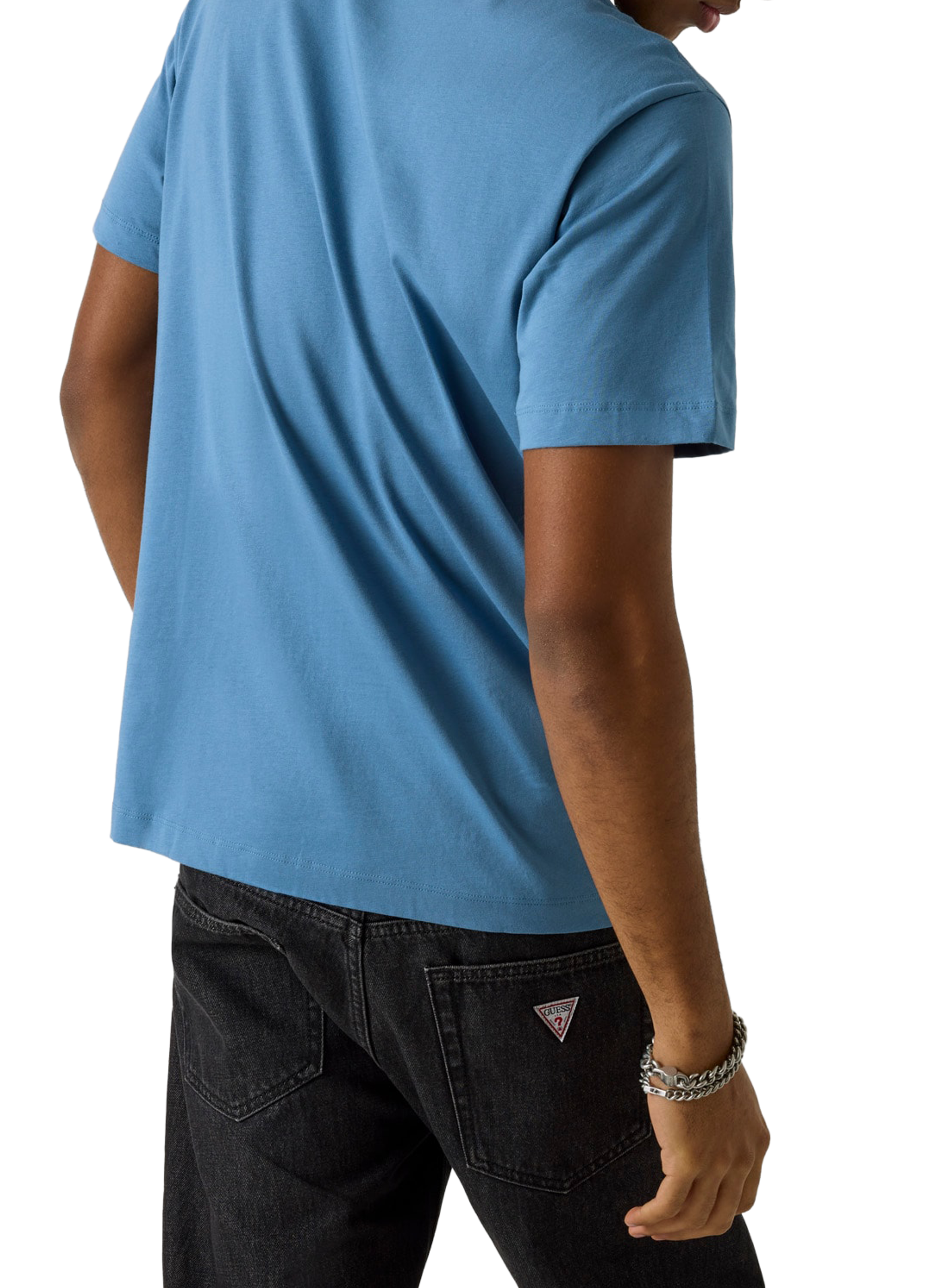 Embroidered cotton logo T-shirt GUESS Blue