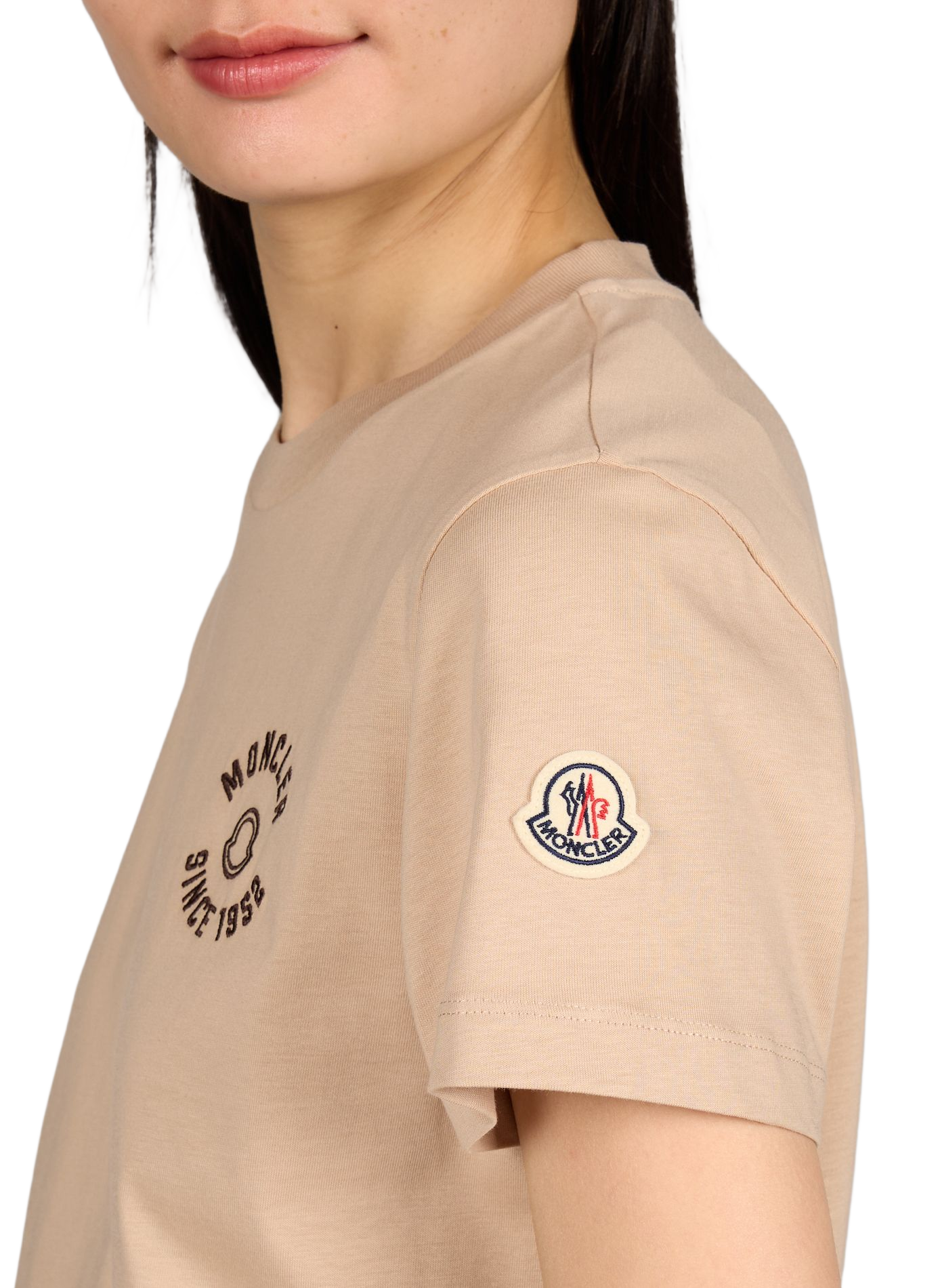 T-shirt broderie poitrine en coton MONCLER Beige