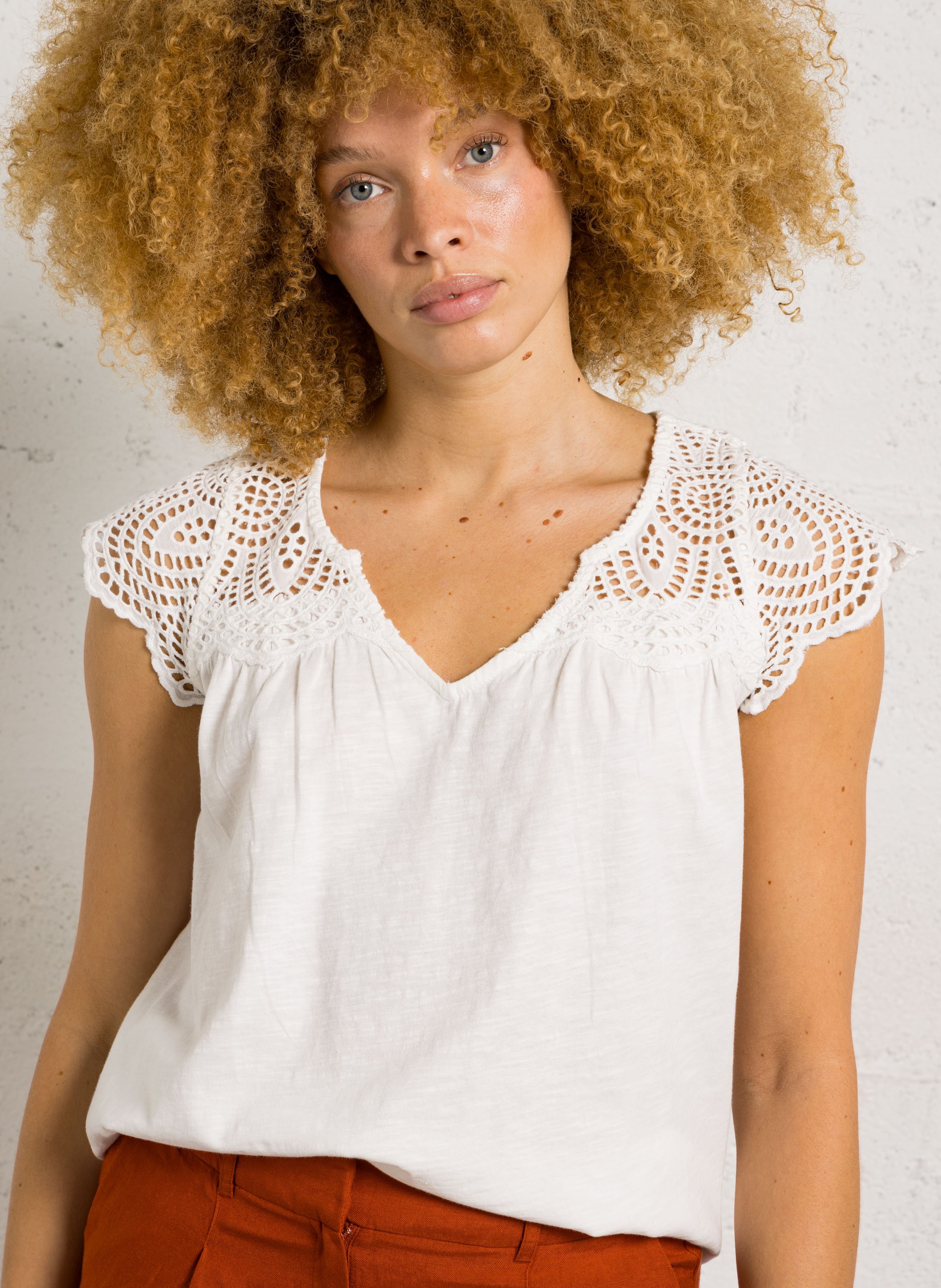 Top col v en coton lilou MAISON 123 Blanc