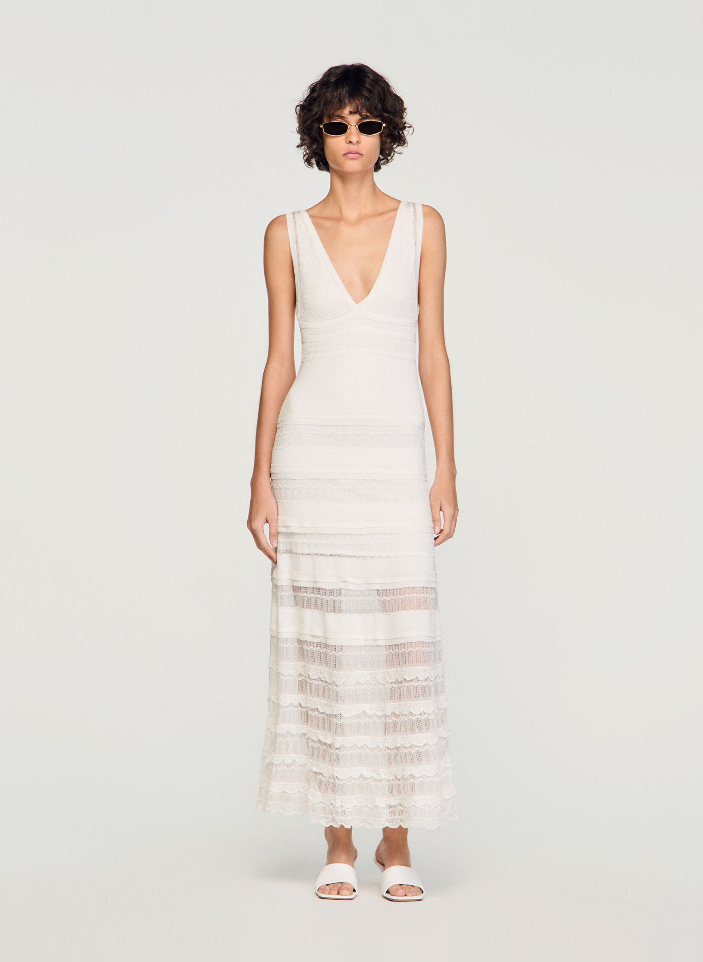 Robe longue encolure v SANDRO Blanc