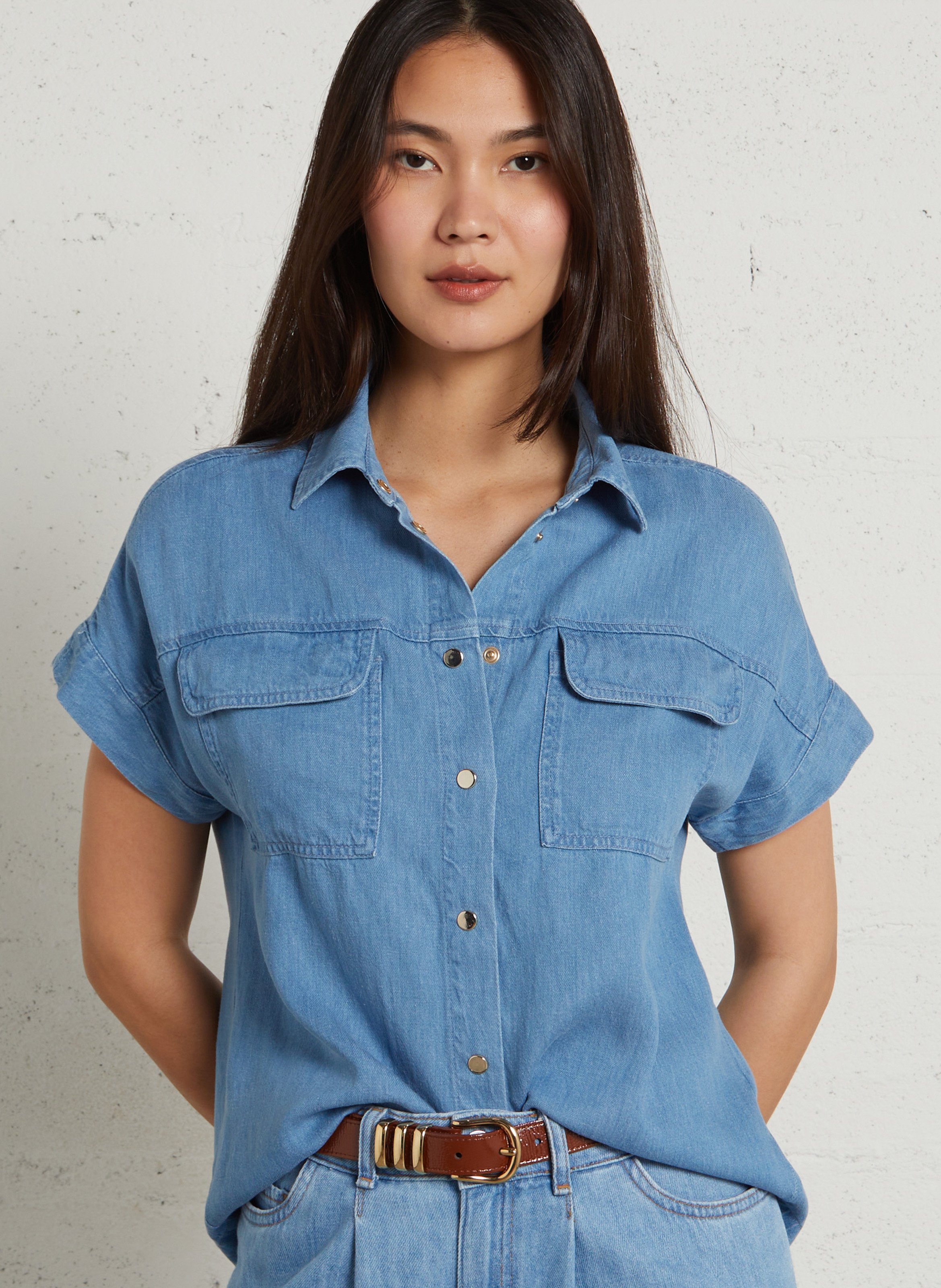 Chemise manches courtes en denim dulcinea MAISON 123 Bleu