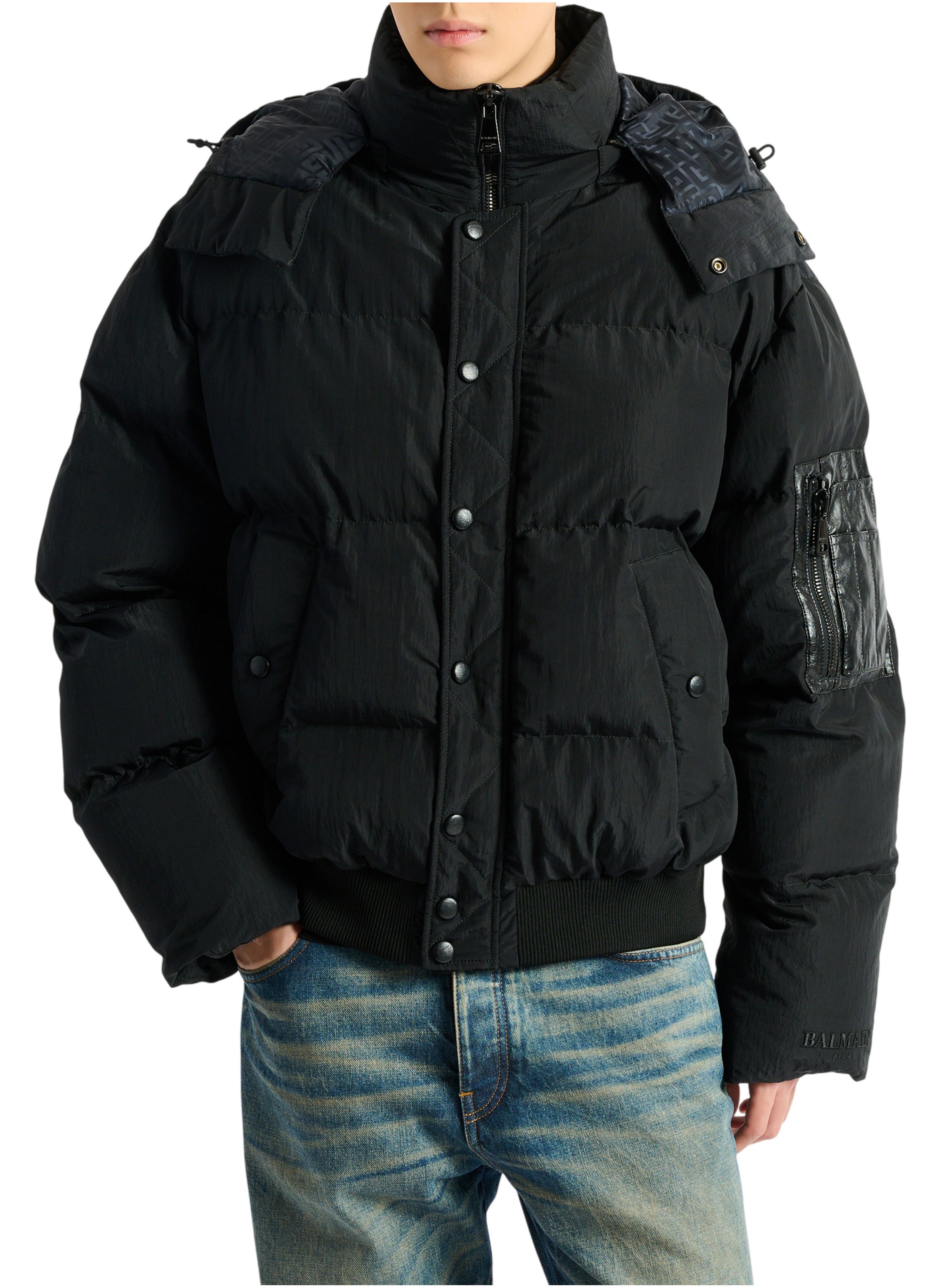 Doudoune en nylon et cuir BALMAIN Noir