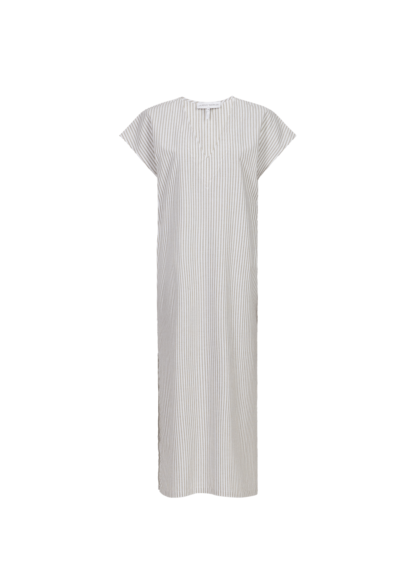 Robe longue rayée à poches et col V en coton LAURENCE TAVERNIER Vert