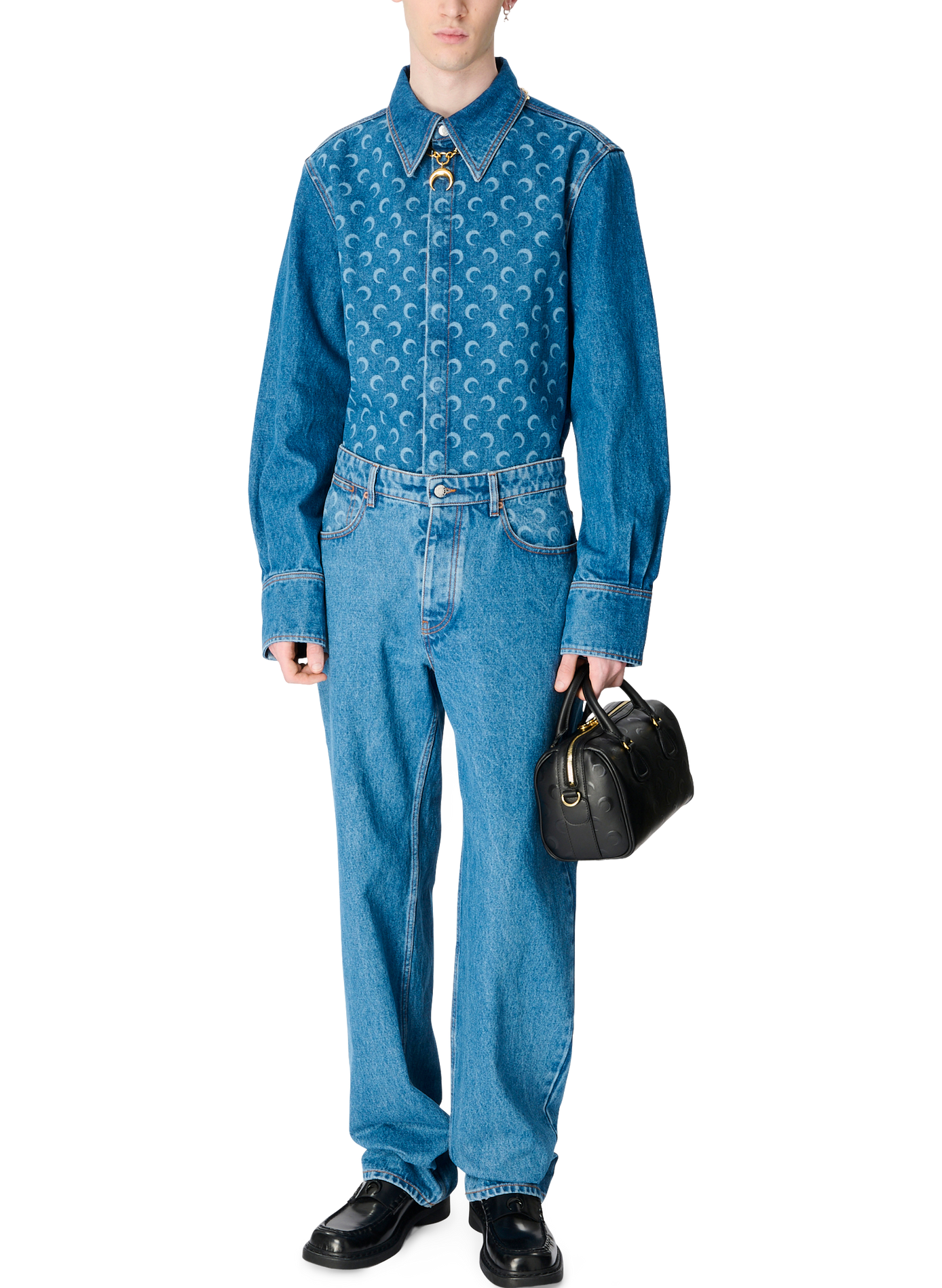 Chemise manches longues en denim délavé bleu laser moon unisexe MARINE SERRE Bleu