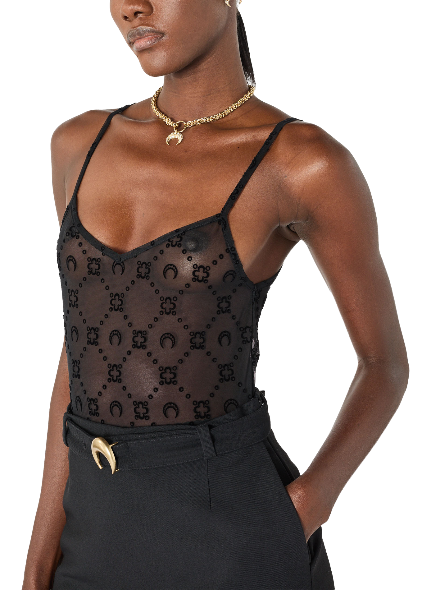 Top moonogram en mesh floqué à bretelles MARINE SERRE Noir