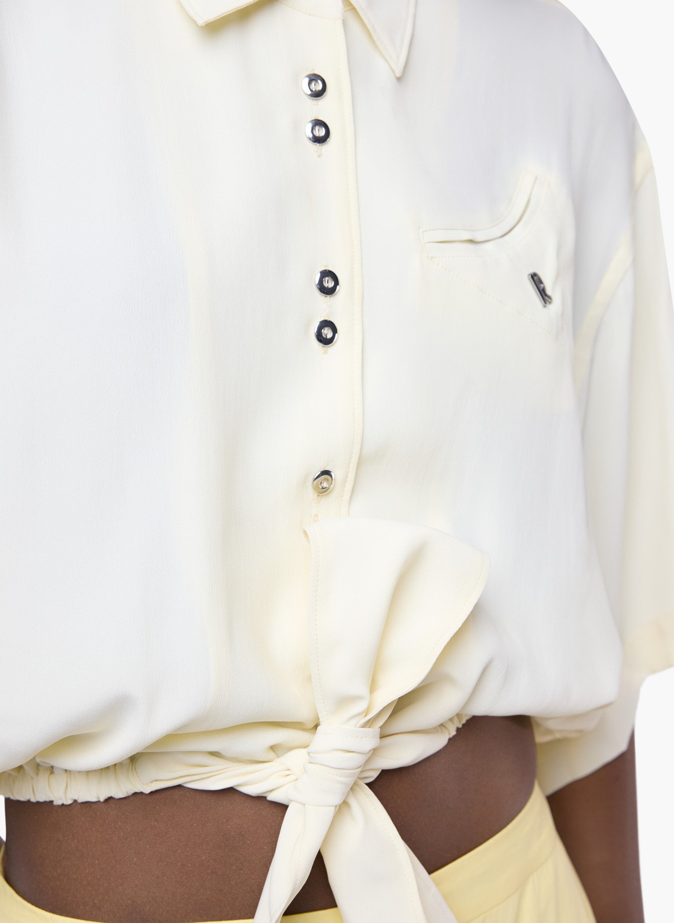 Crop top chemise en crepe de chine avec détail de noeud RABANNE Blanc
