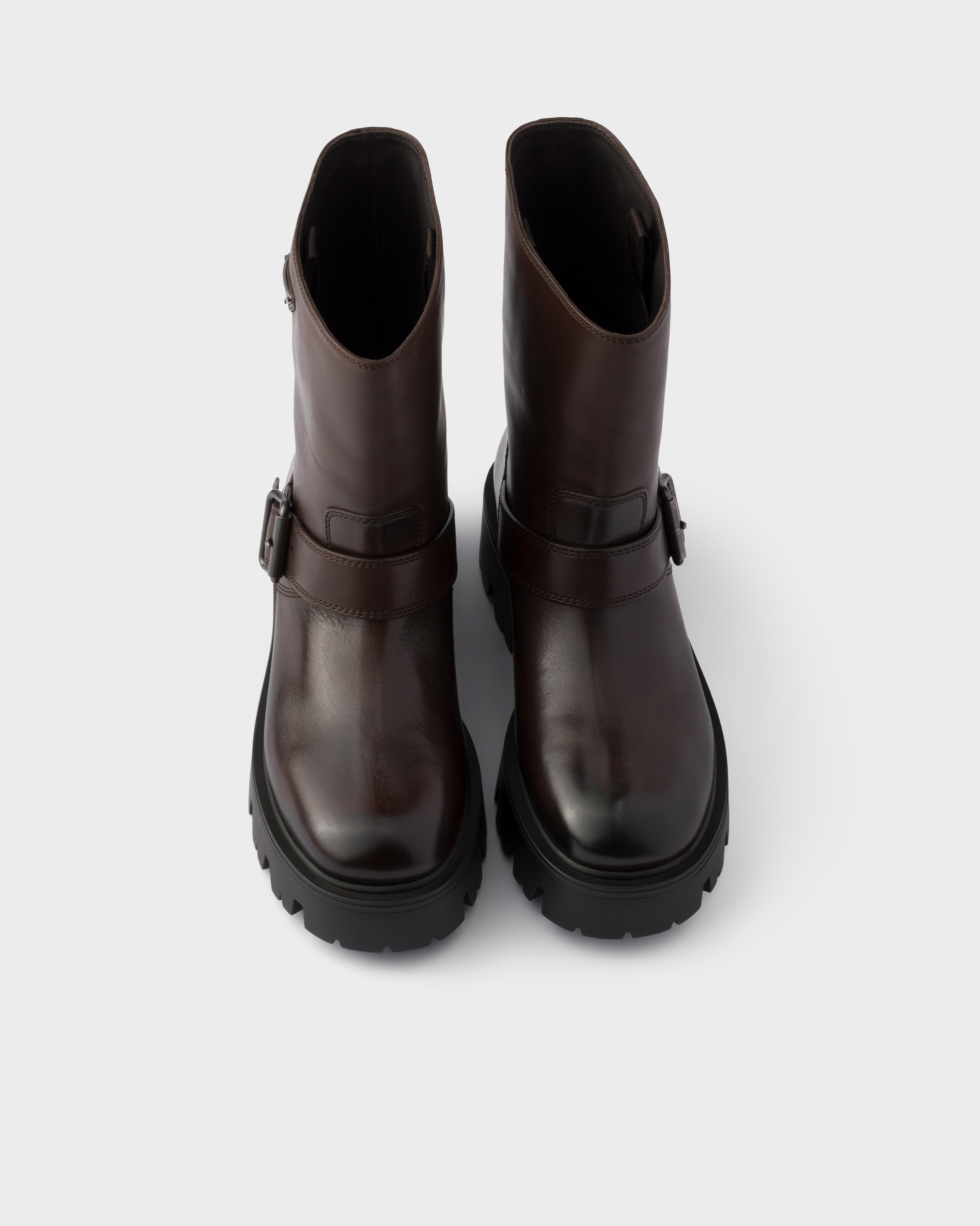 Bottes mi-mollet en cuir PRADA Marron