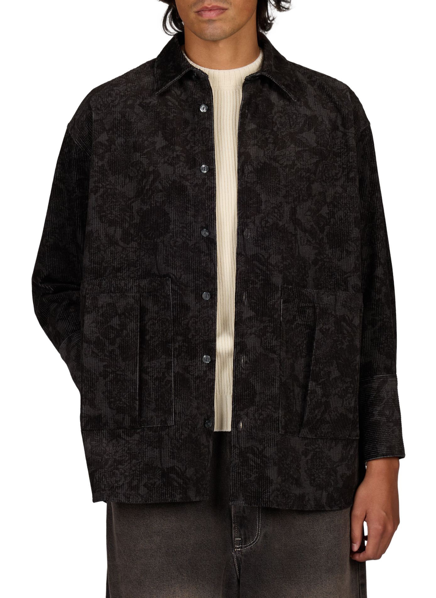 Ribbed velvet shirt in cotton WANSIE Black
