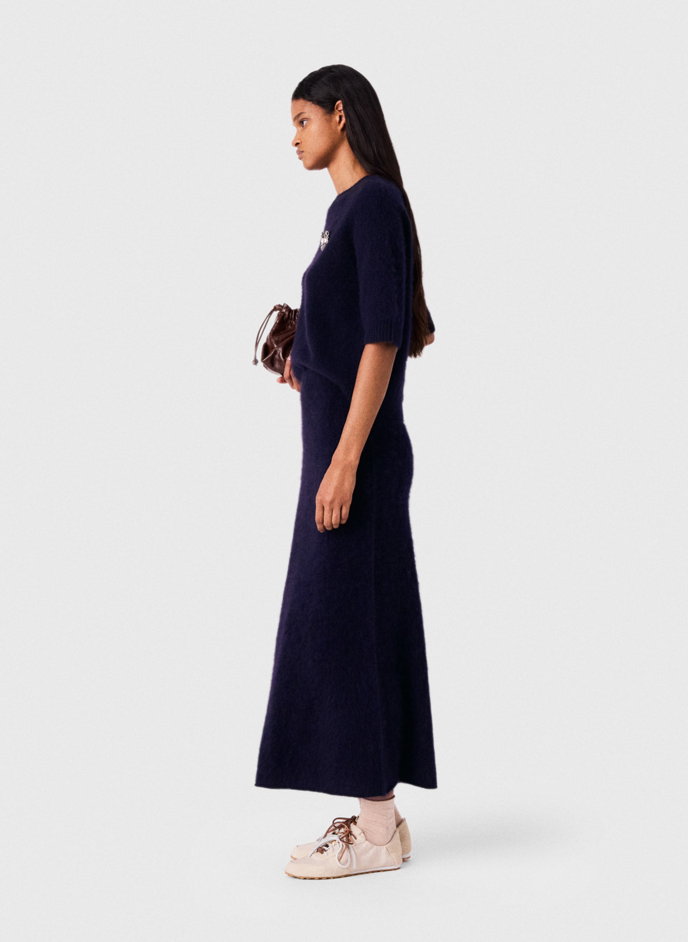 Jupe longue en laine MAJE Bleu