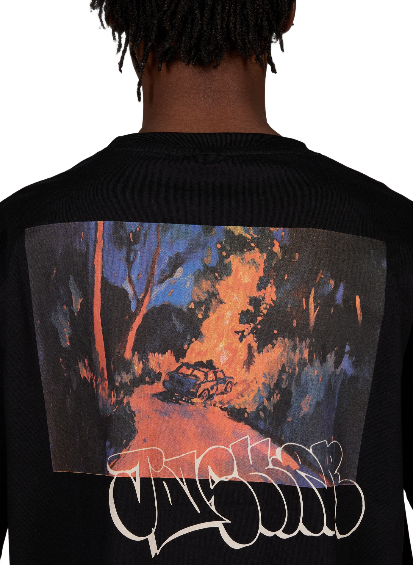 T-shirt droit sérigraphié en coton JACKER. Noir