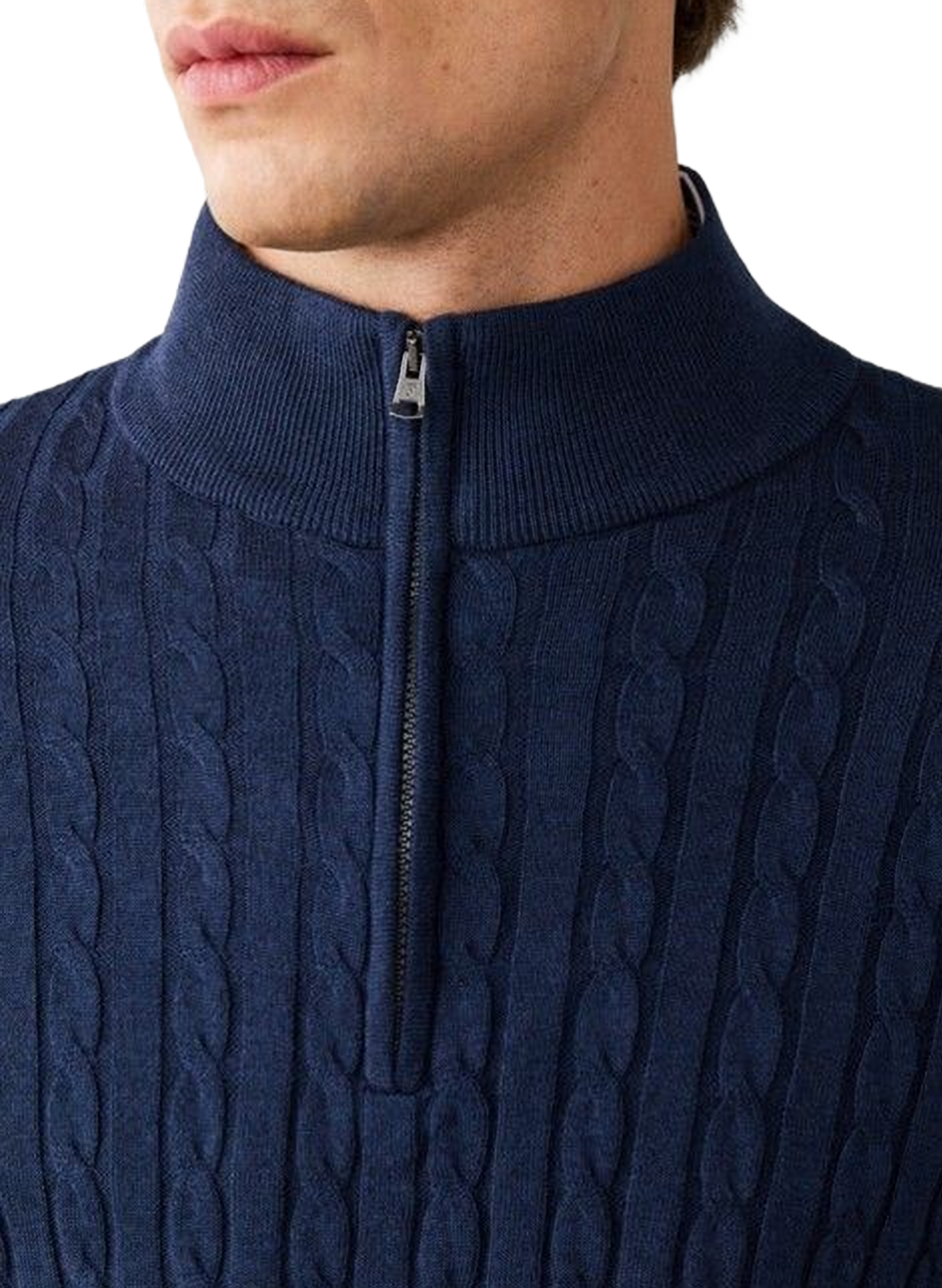 High-neck zip-up sweater in a cotton blend FACONNABLE Blue
