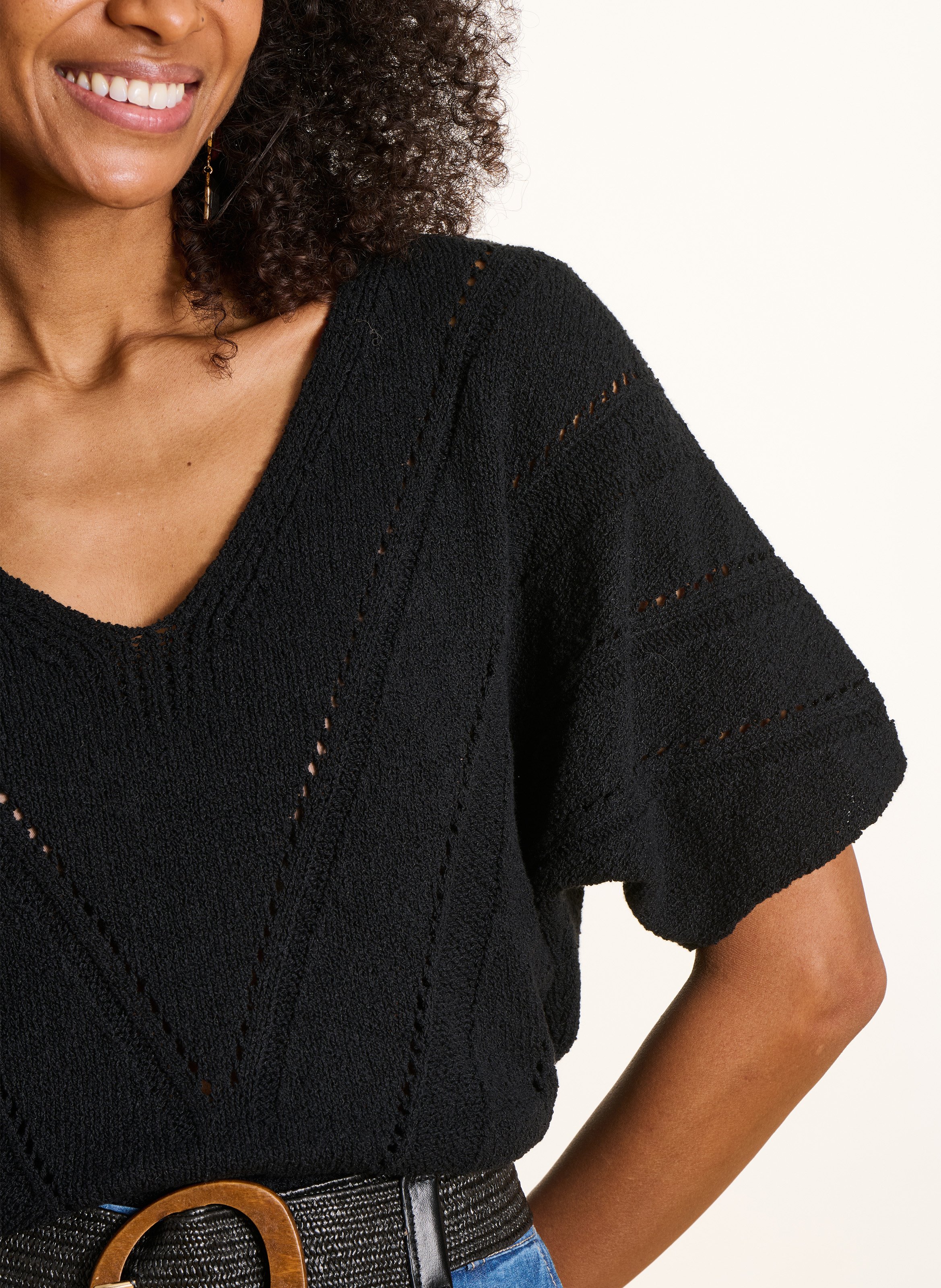 Oversized trui met V-hals van een katoenmix met gerecycled katoen LA FEE MARABOUTEE Zwart