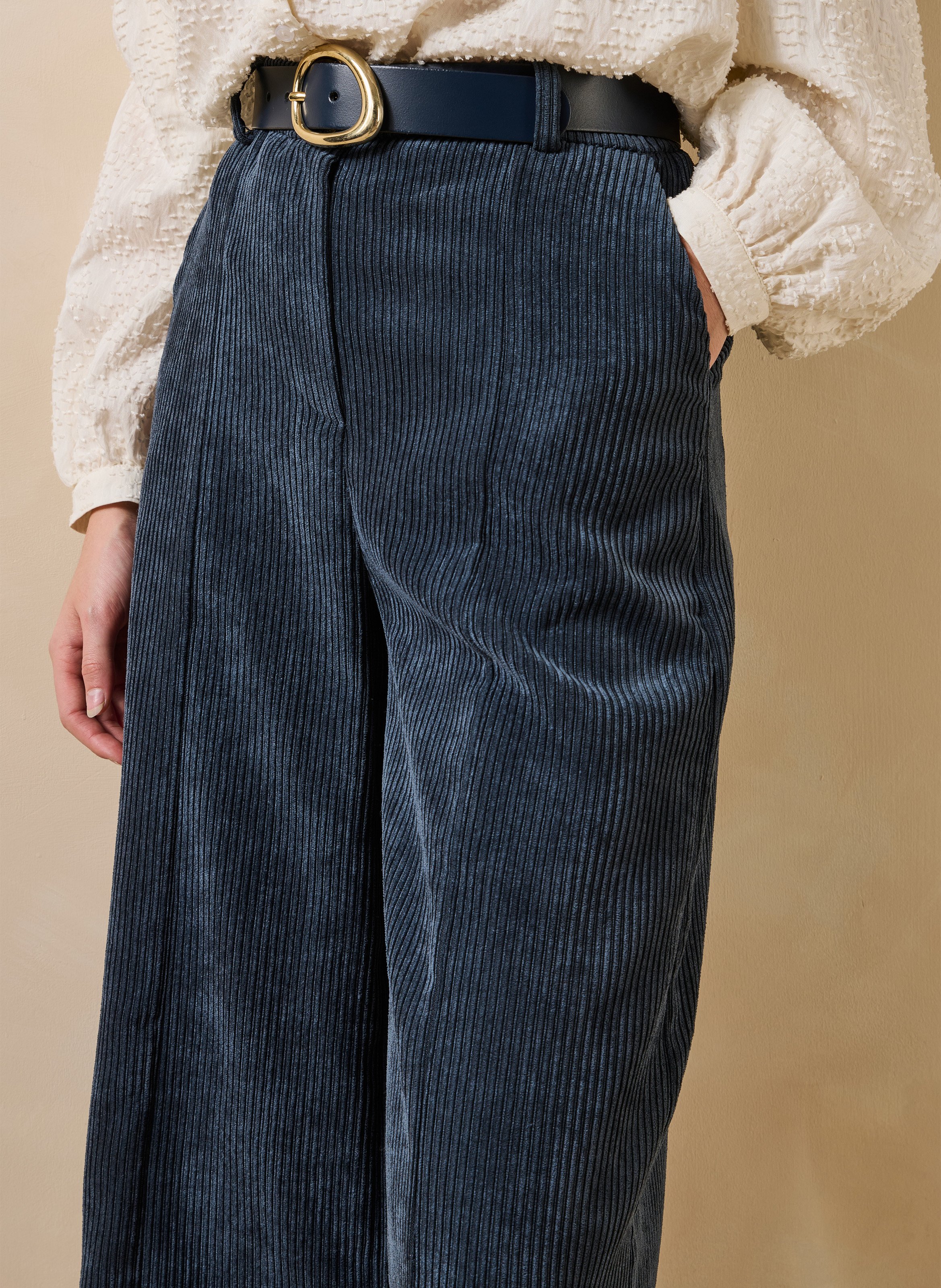 Lange bermuda van ribfluweel LA FEE MARABOUTEE Blauw