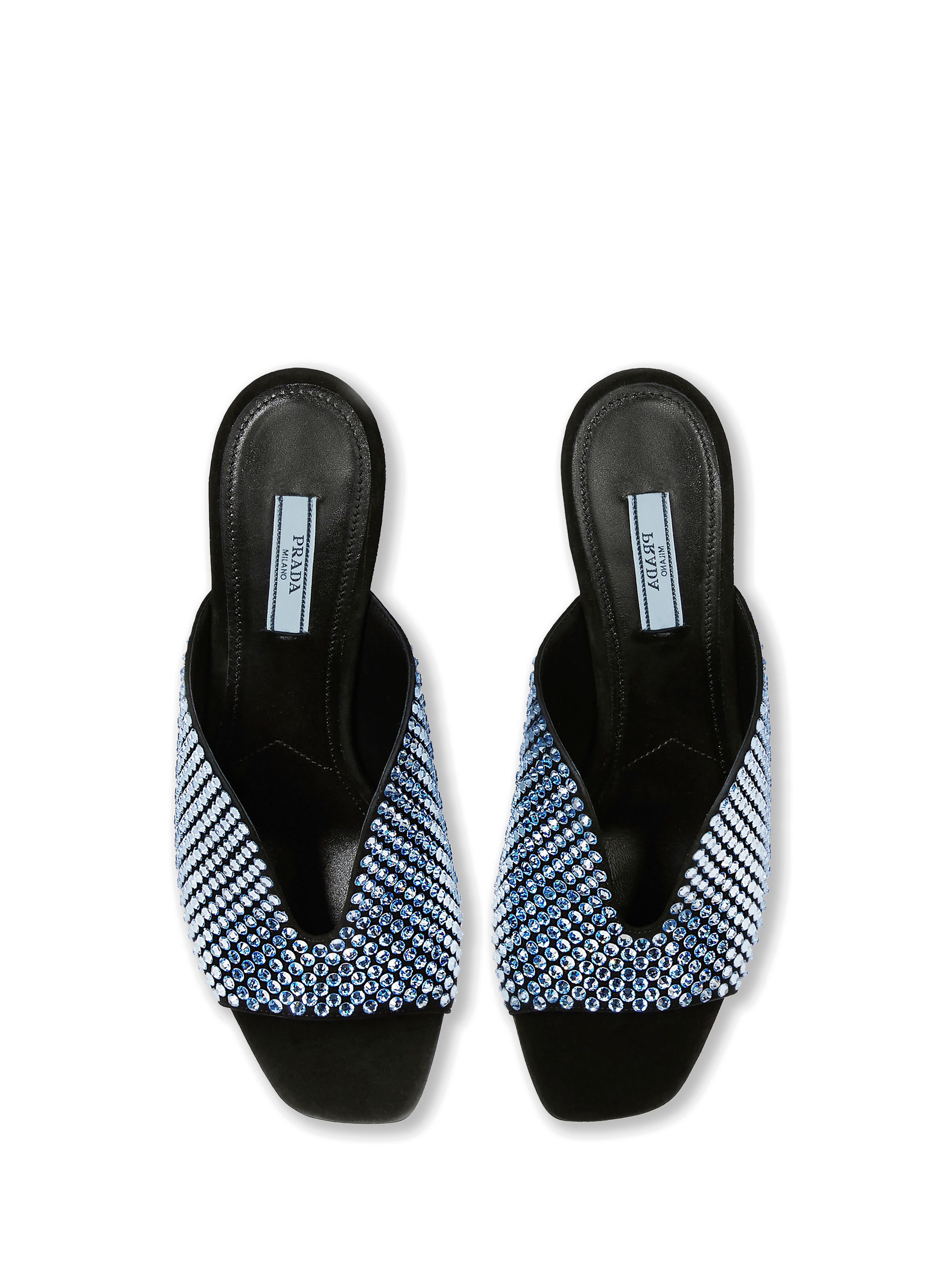 Satin and rhinestone Mules PRADA Blue