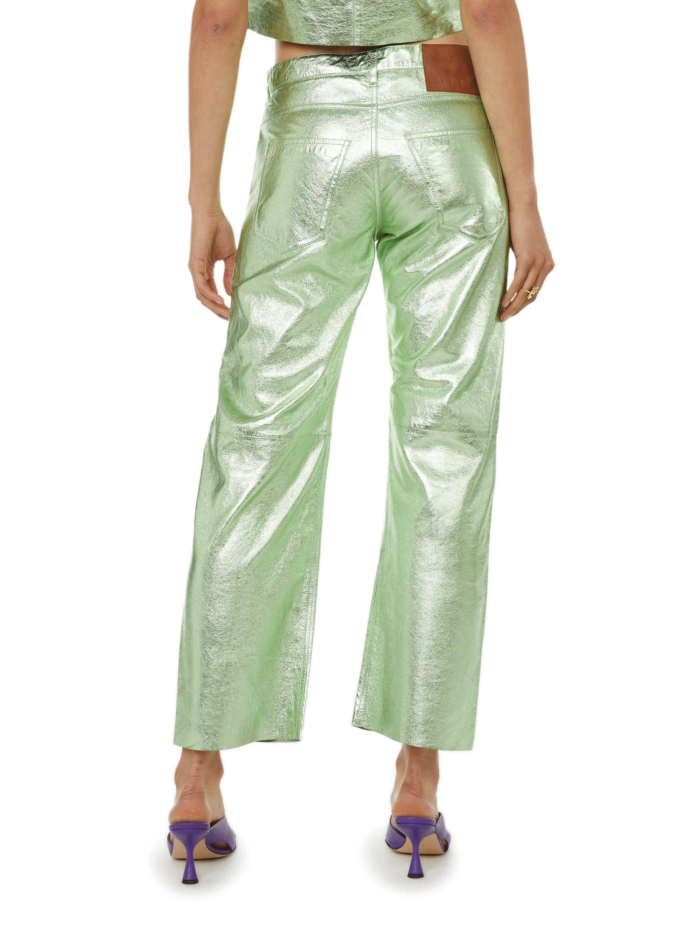Metallic leather trousers MINUIT Green