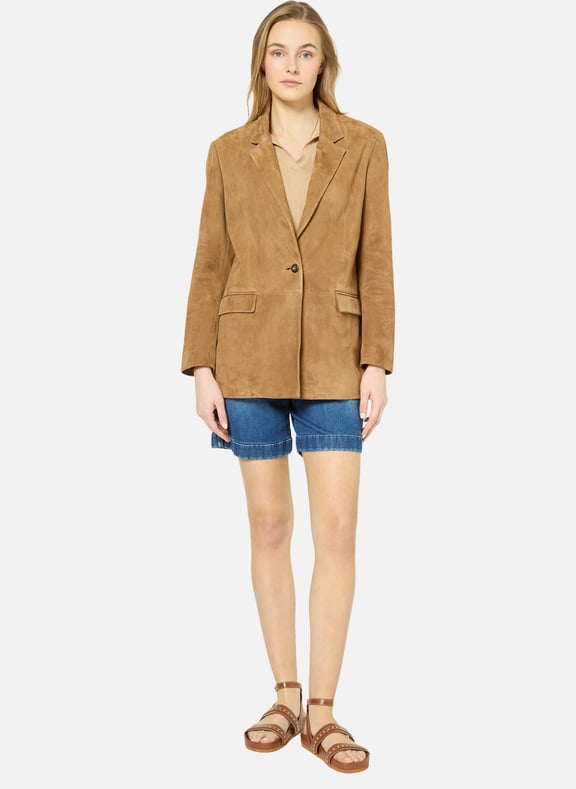 Blazer en cuir velours - romane Beige by GERARD DAREL GERARD DAREL Blazer en cuir velours - romane Beige