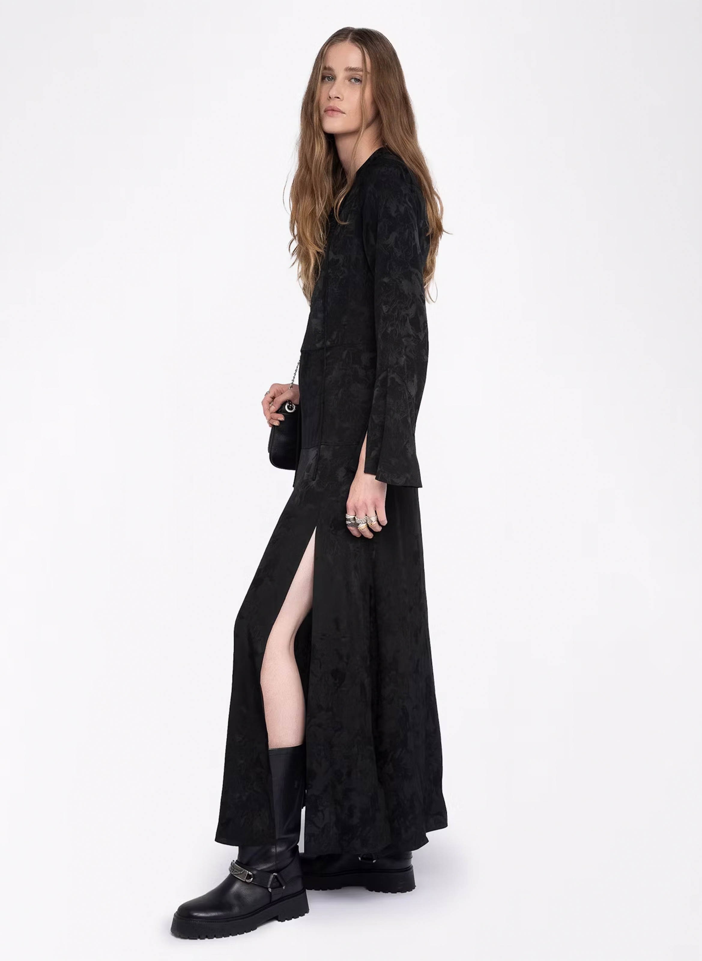 Robe longue évasée col v en soie rikal ZADIG&VOLTAIRE Noir