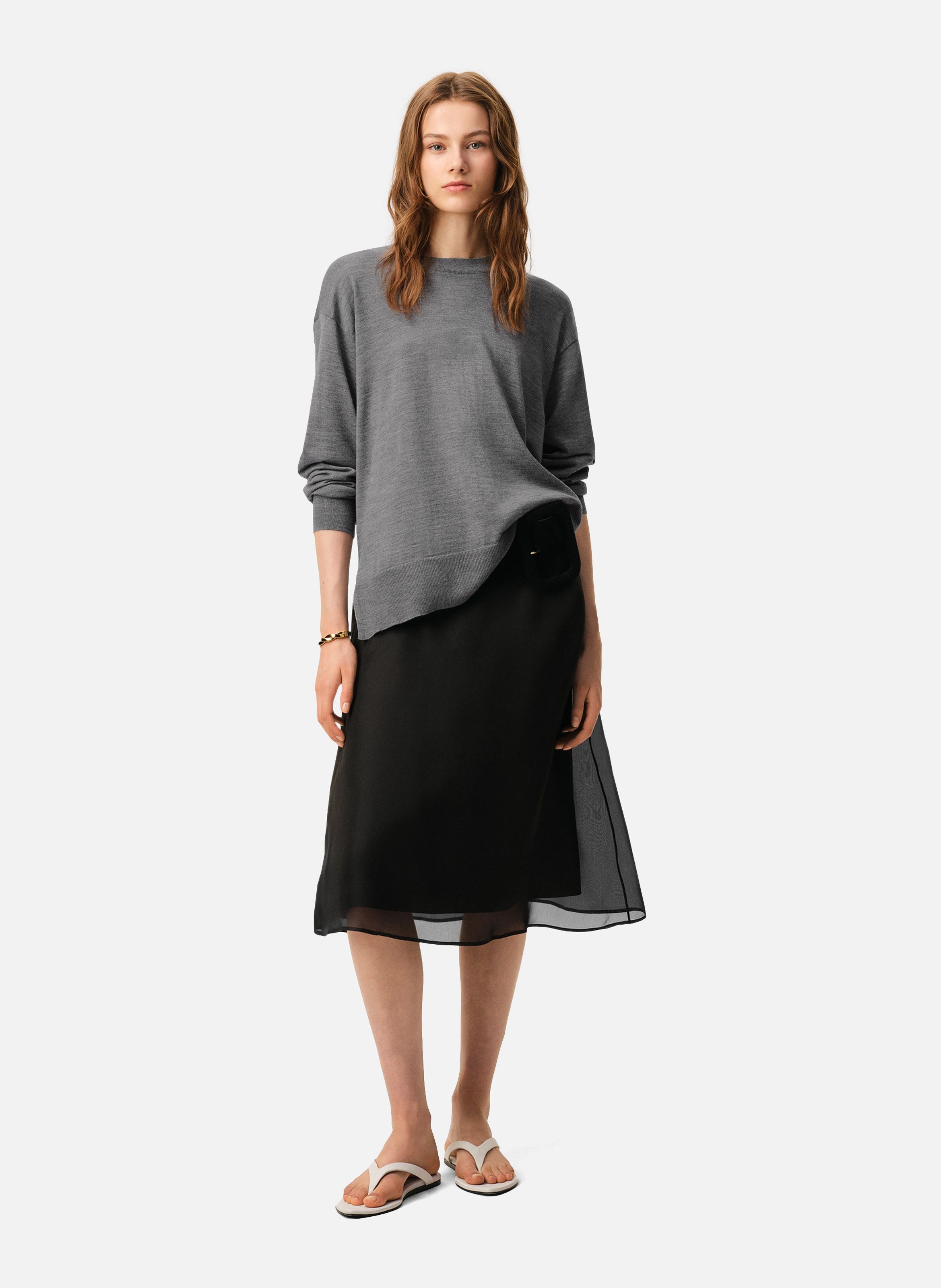 Pull col rond ami de coeur unisexe en laine fine AMI PARIS Gris