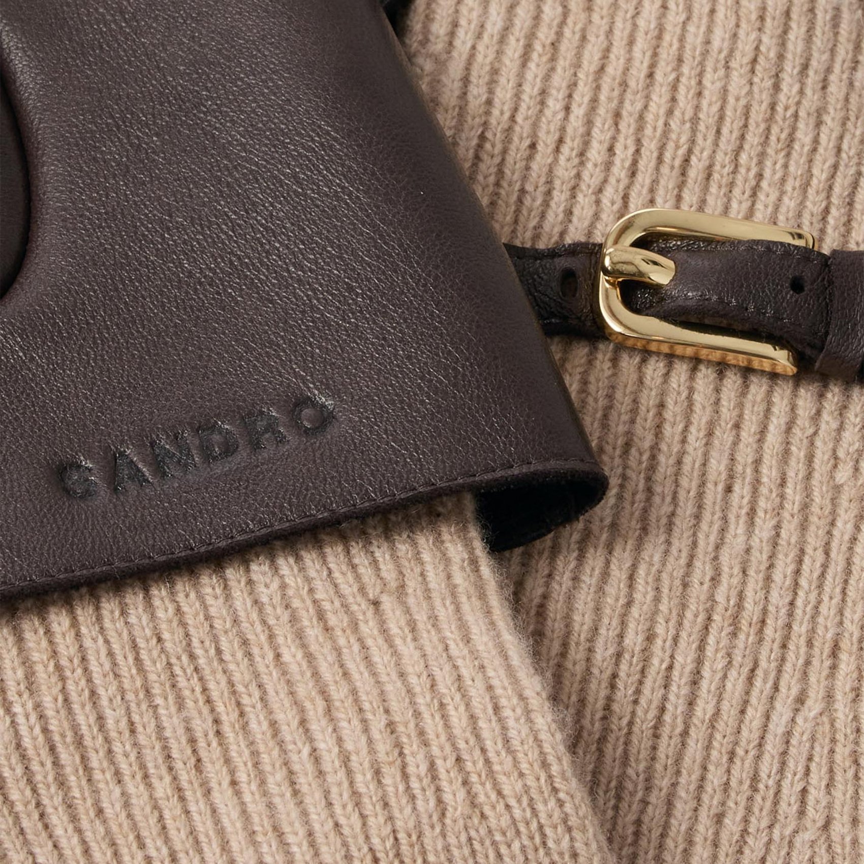 Gants en maille et cuir SANDRO Beige