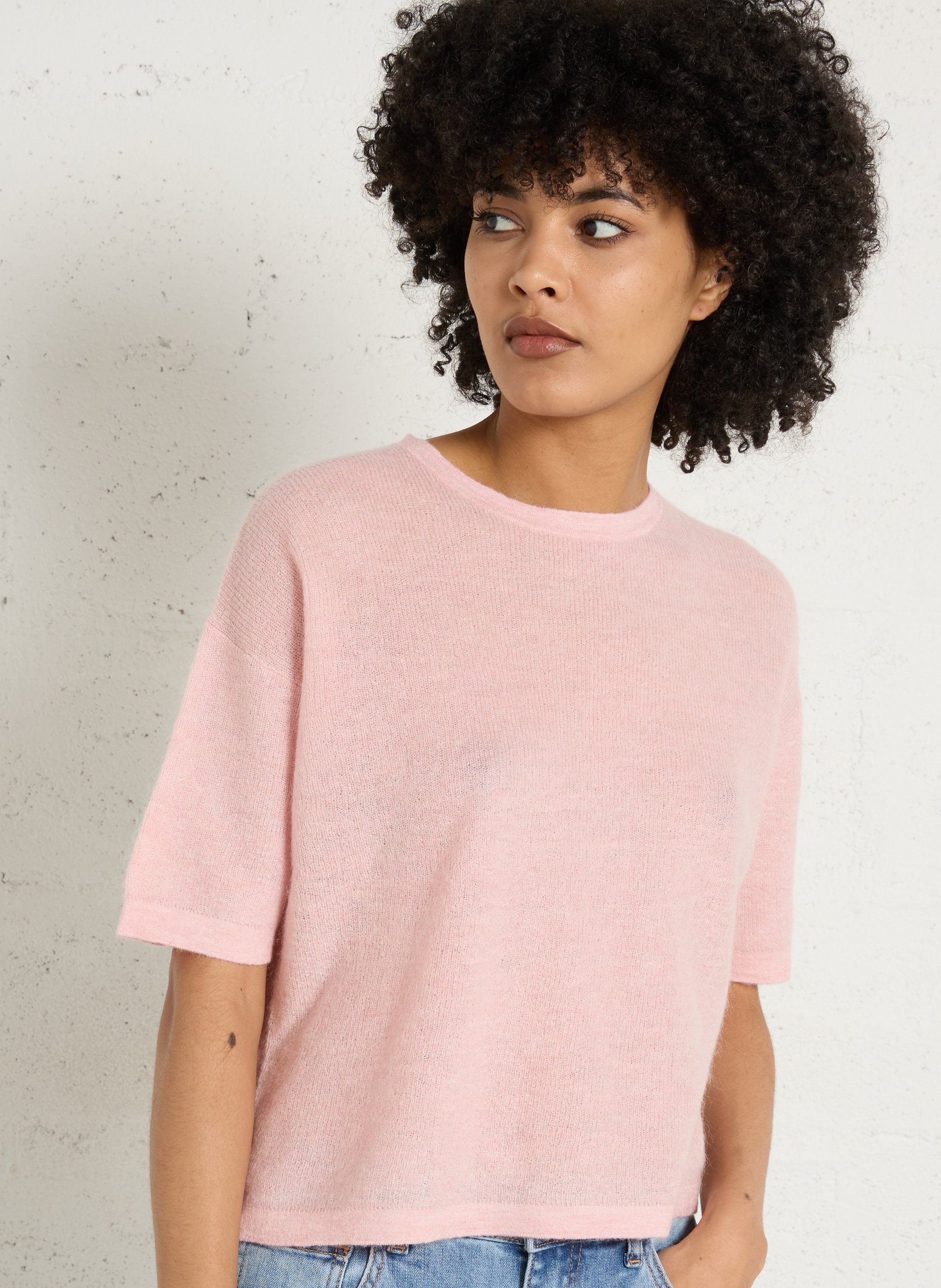 Pull col rond en mohair mélangé Paolo bis MAISON 123 Rose