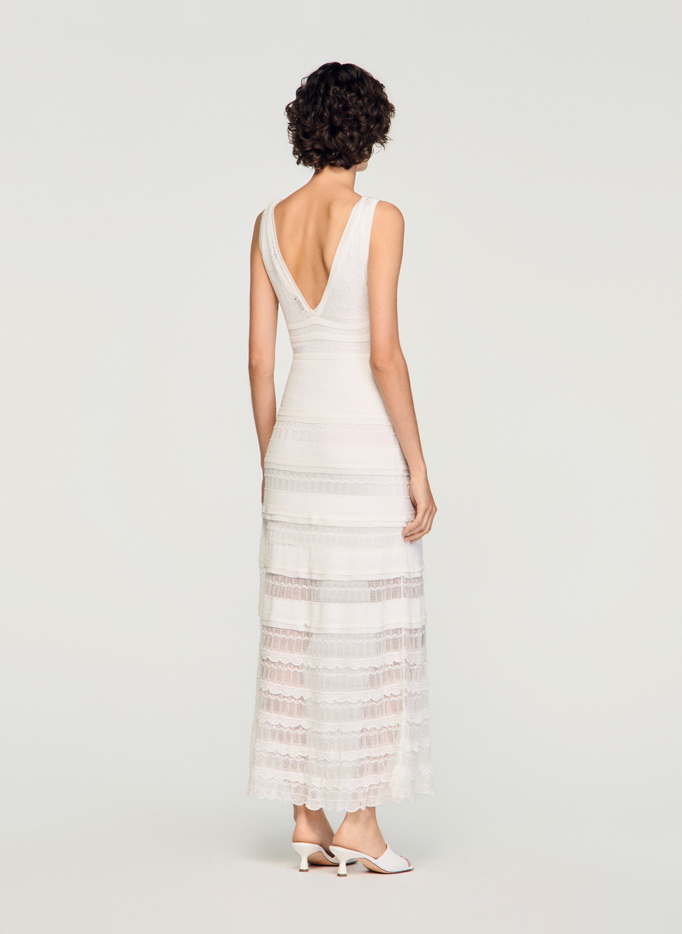 Robe longue encolure v SANDRO Blanc