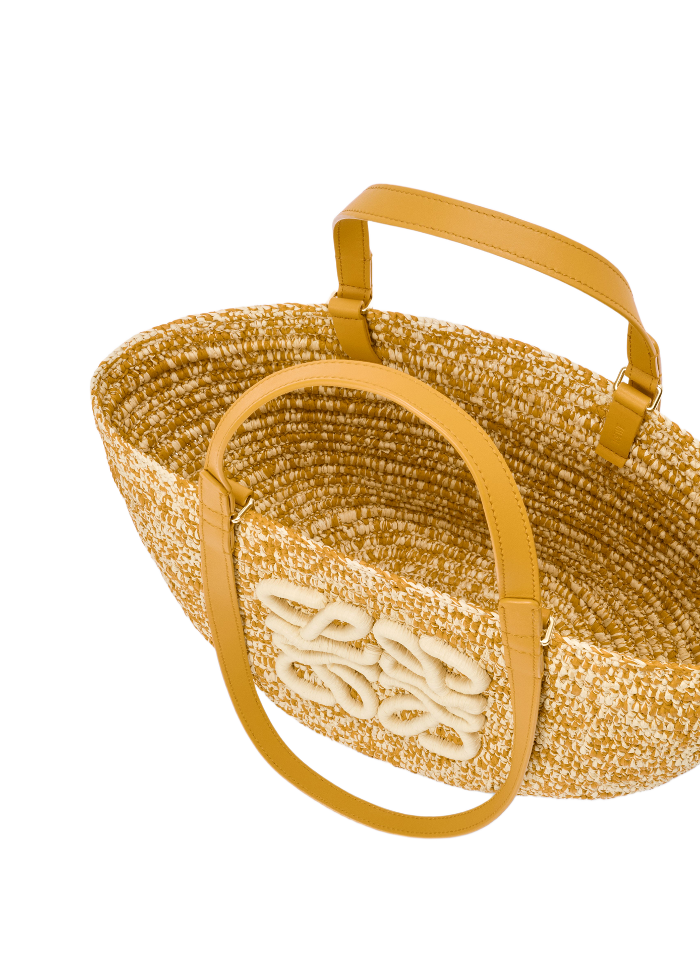 Panier Eclipse moyen en raphia et cuir de veau LOEWE Jaune