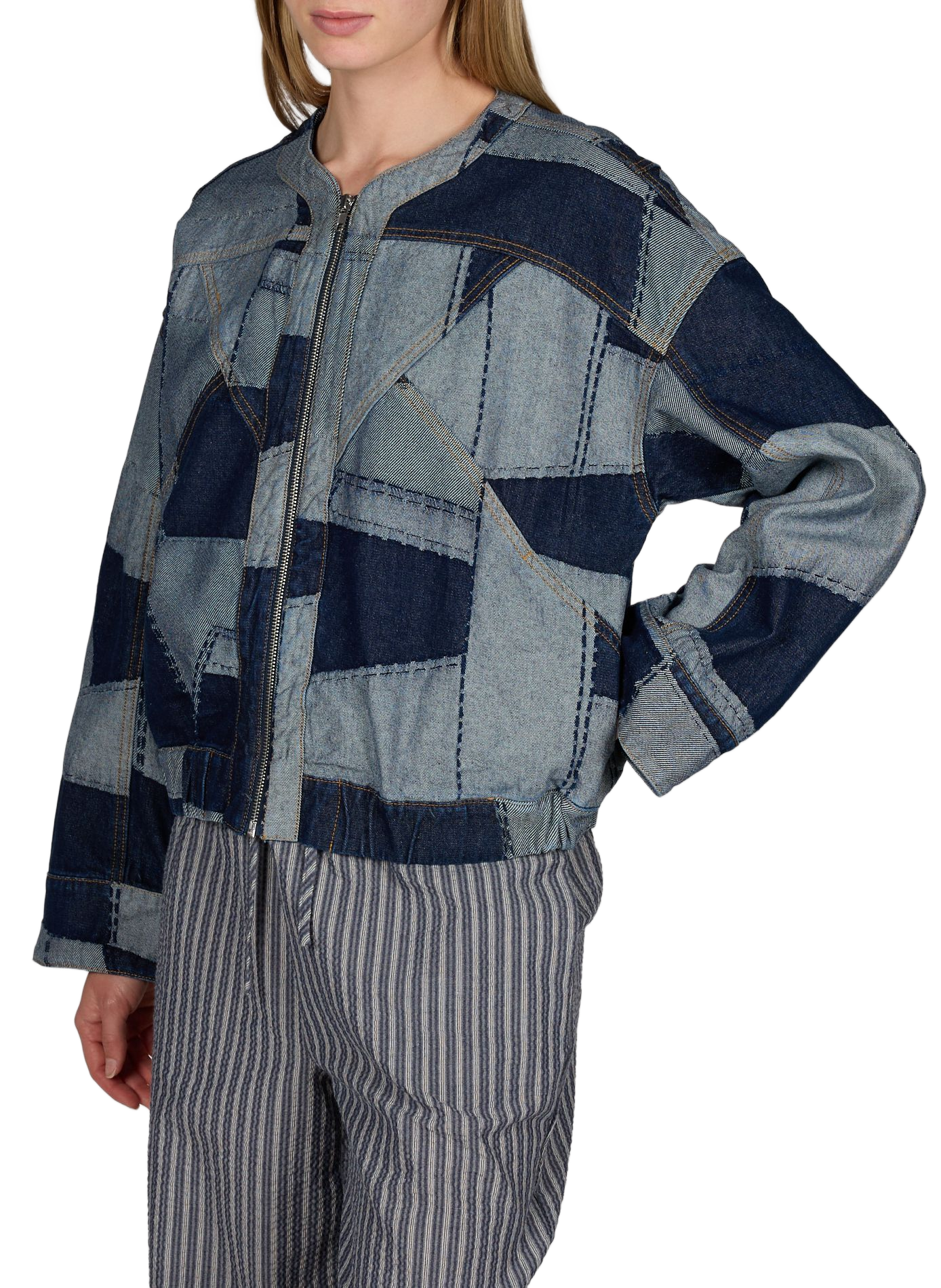 Denim patchwork cotton jacket by Vishelba VILA Blue
