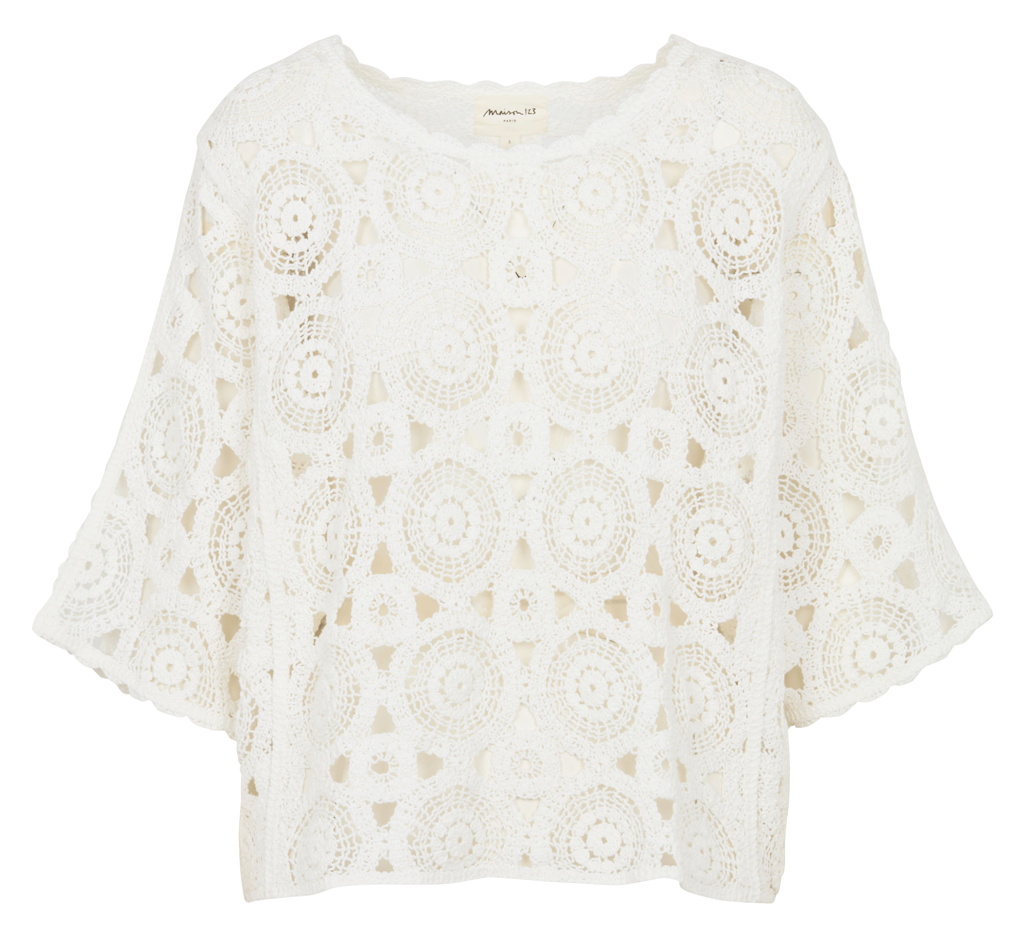 Pull droit col rond en coton peneloppe MAISON 123 Blanc