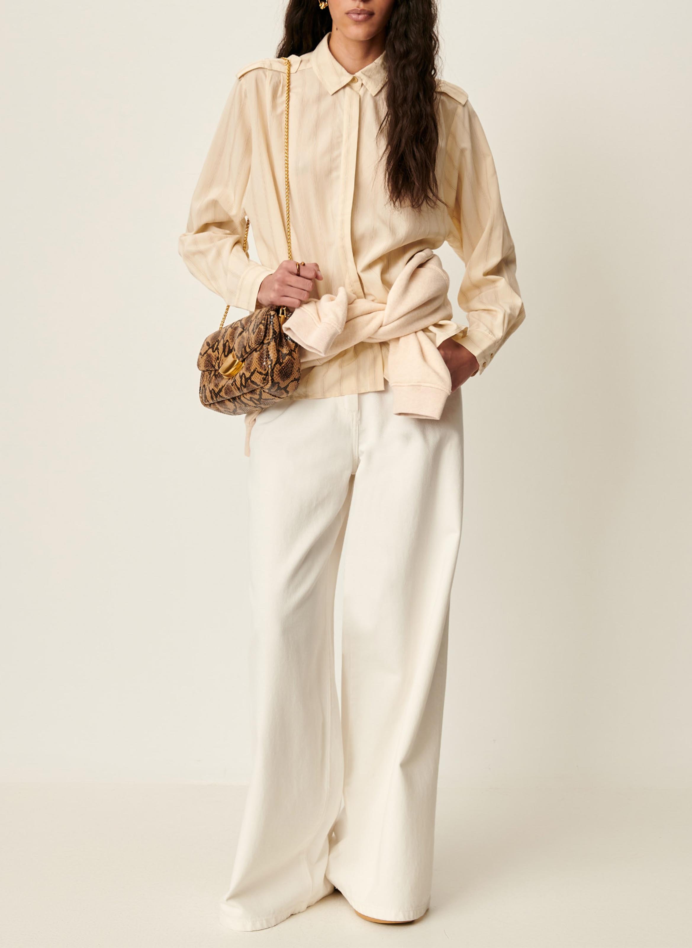 Chemise oversize en laine mélangée rayée SESSUN Beige