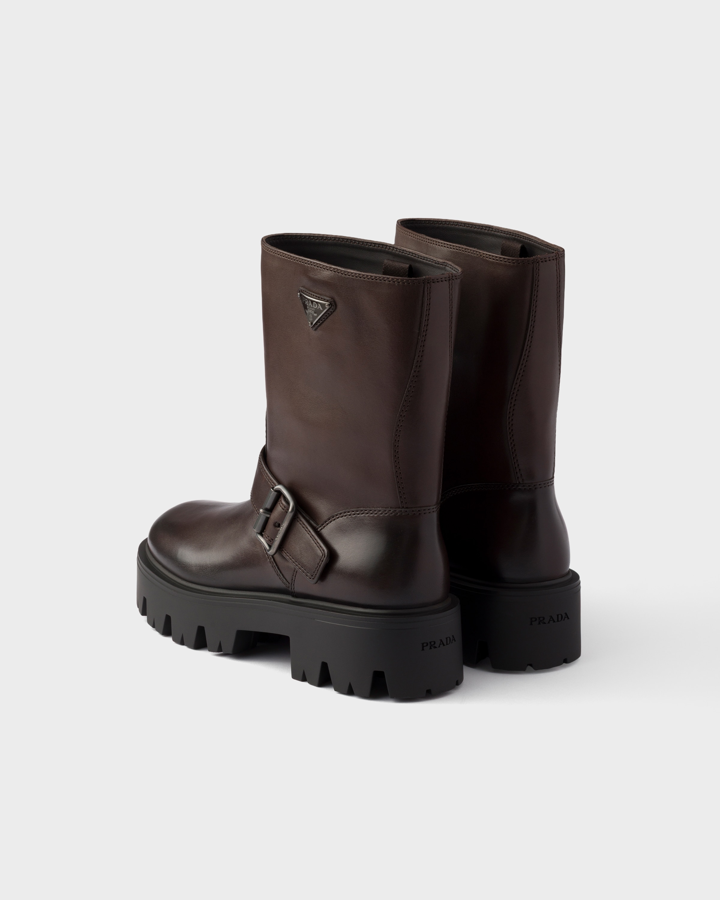 Bottes mi-mollet en cuir PRADA Marron
