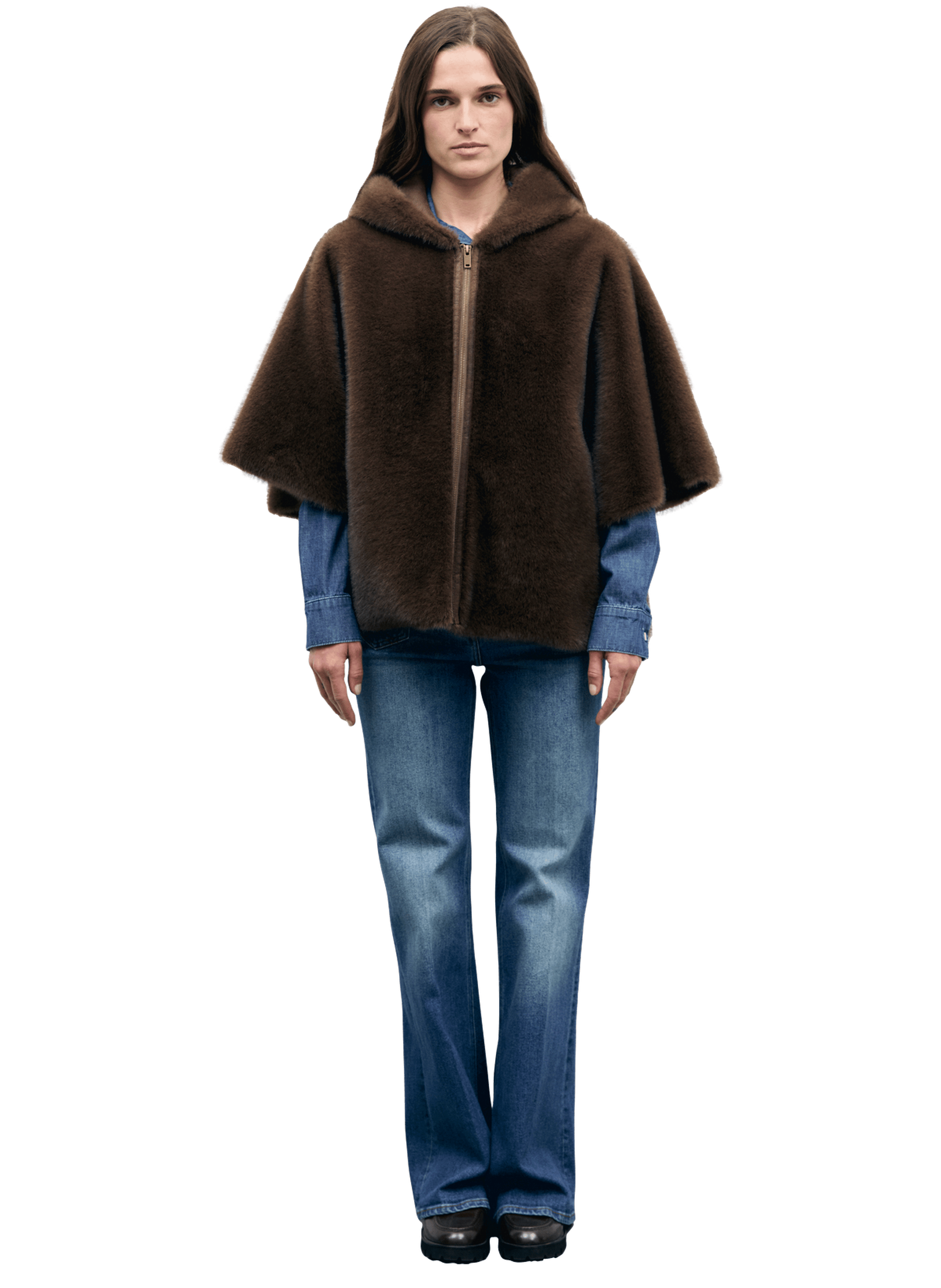 Cape en fausse fourrure à capuche - amel GERARD DAREL Marron