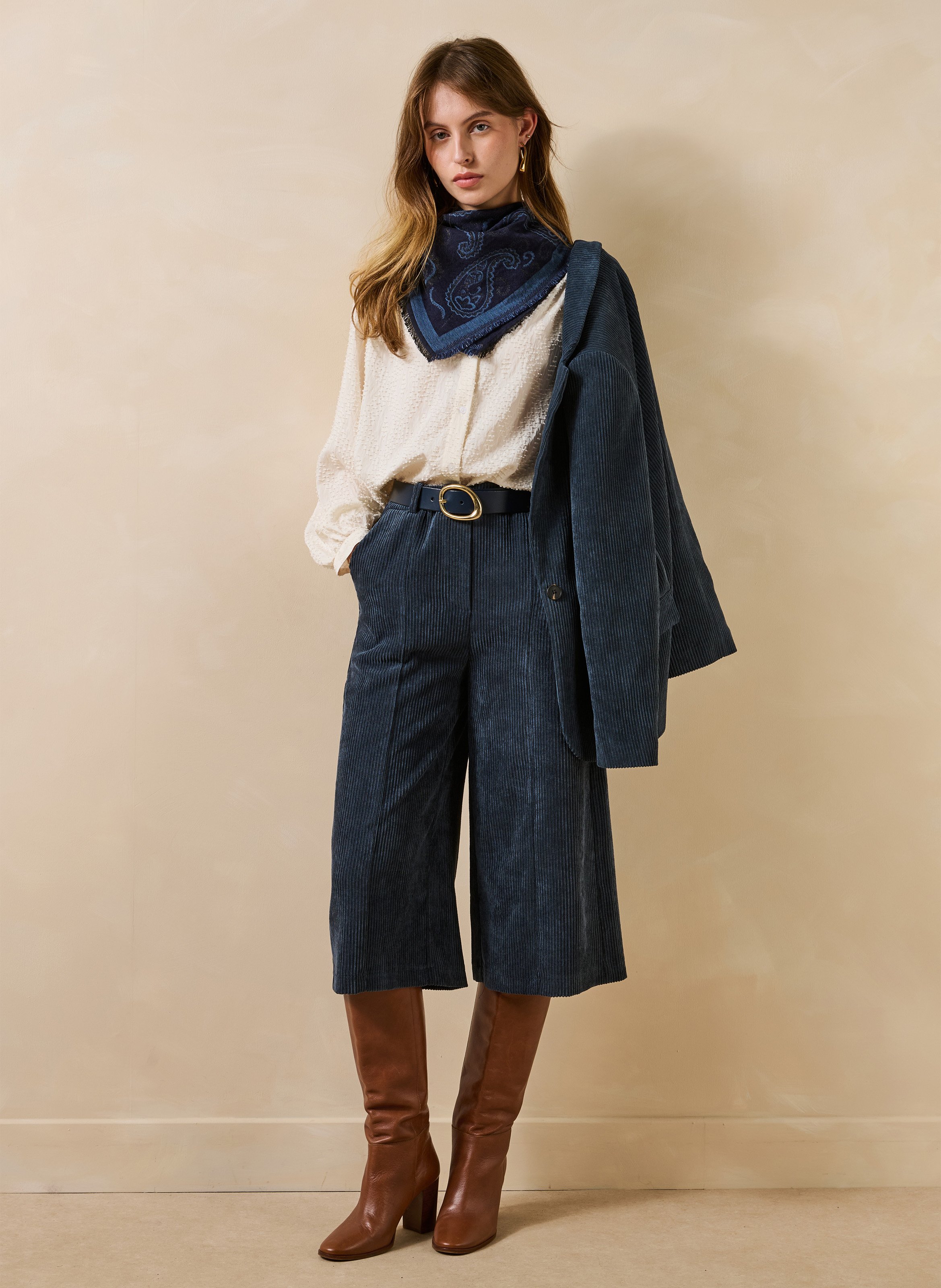Lange bermuda van ribfluweel LA FEE MARABOUTEE Blauw