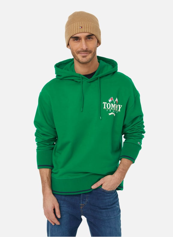 Oversized cotton fleece hoodie Green by TOMMY HILFIGER TOMMY HILFIGER Oversized cotton fleece hoodie Green
