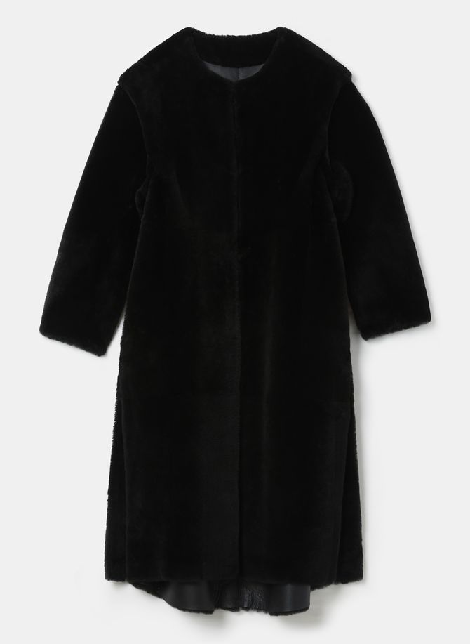 Manteau en peau lainée long uni droit à manches longues - malcolm ZAPA
