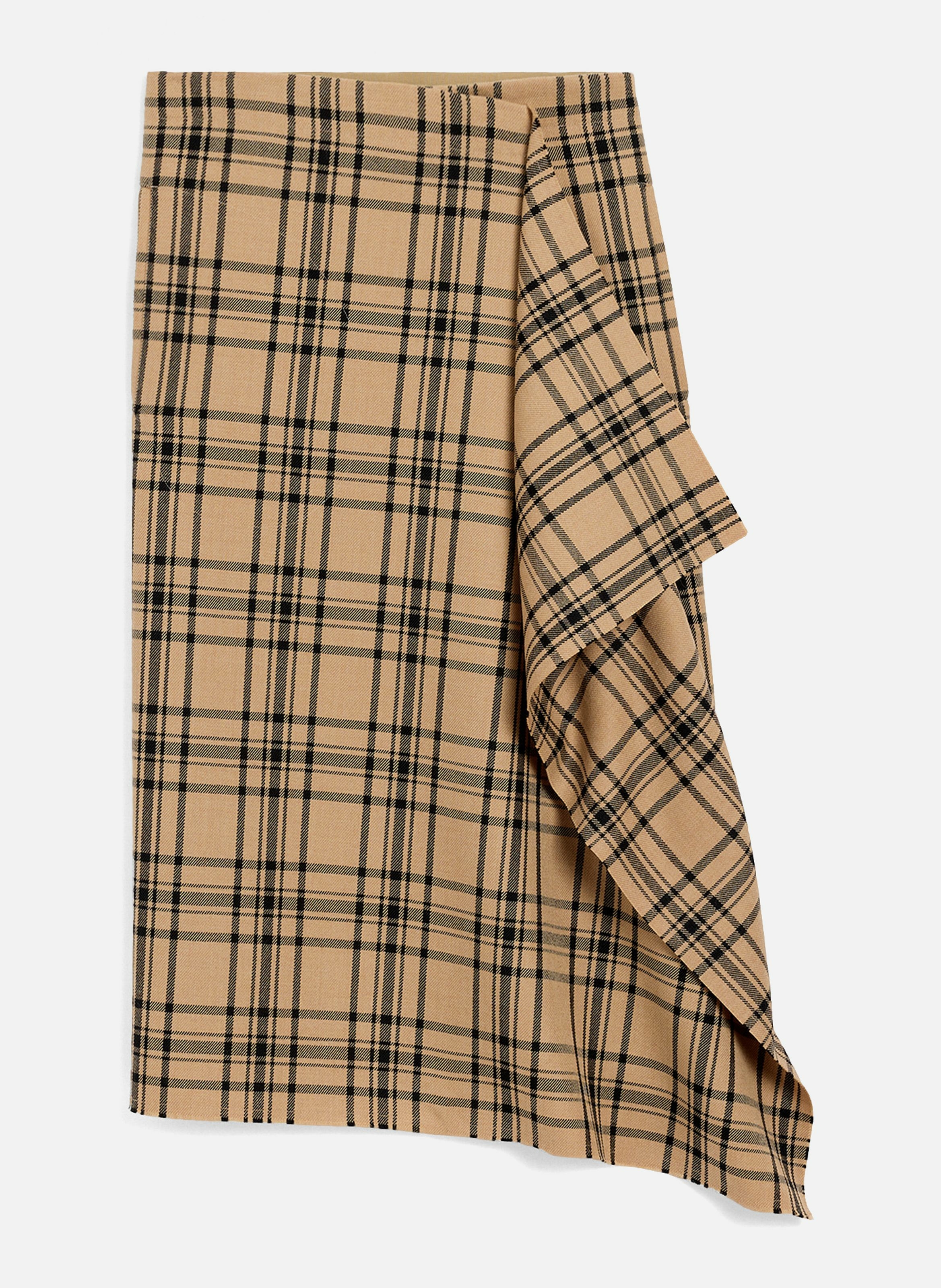 Jupe portefeuille midi a carreaux en laine AMI PARIS Marron