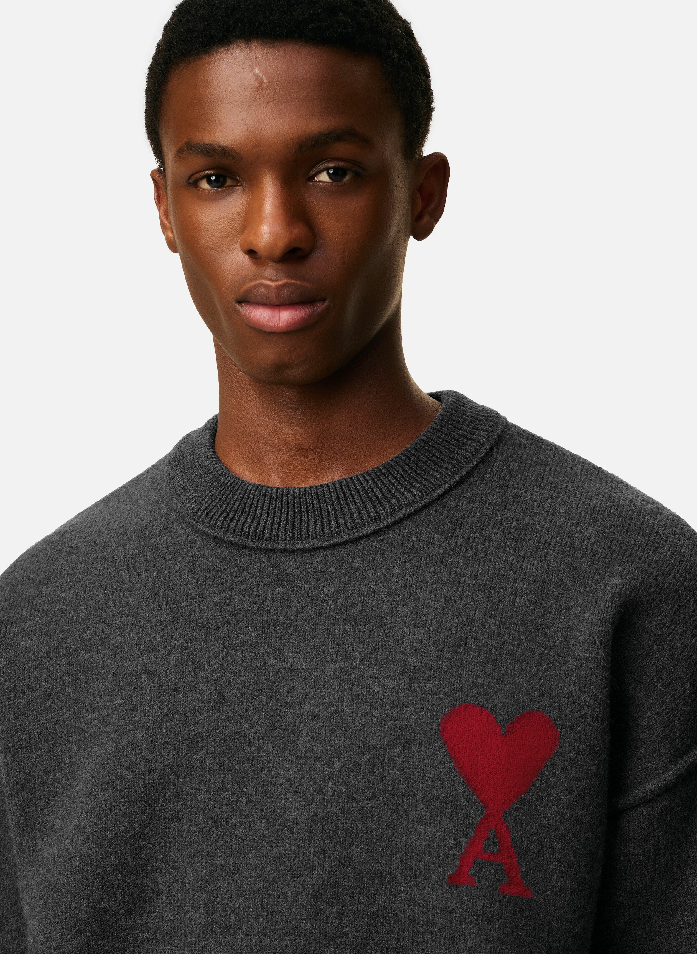 Pull col rond ami de coeur en laine unisexe AMI PARIS Gris