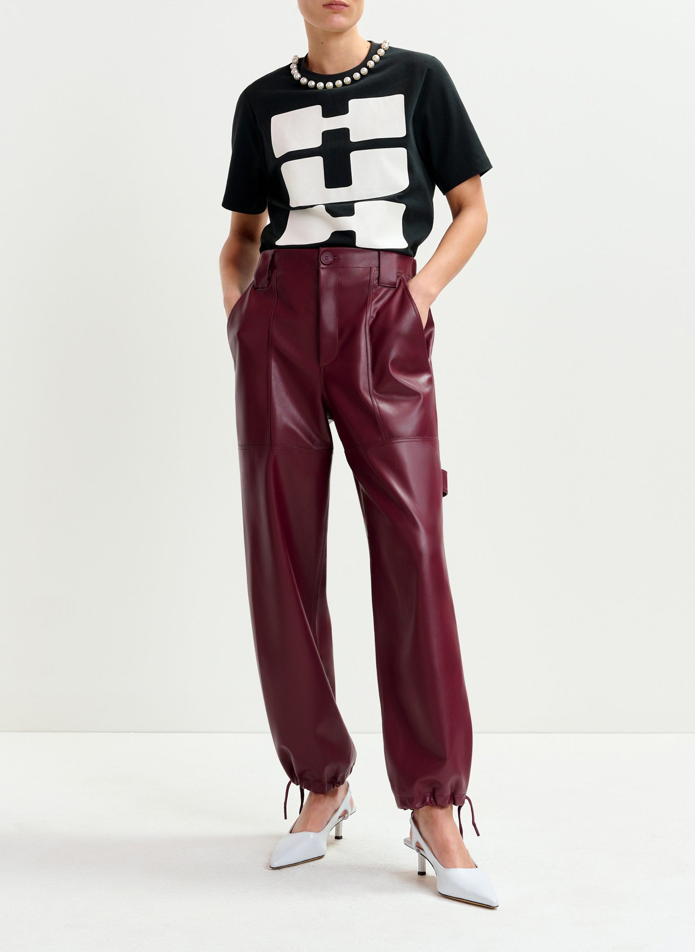Pantalon droit aspect cuir itao ESSENTIEL ANTWERP Rouge