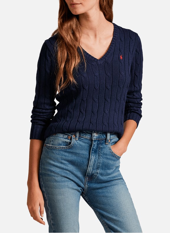 Pull col V en coton Bleu by POLO RALPH LAUREN POLO RALPH LAUREN Pull col V en coton Bleu