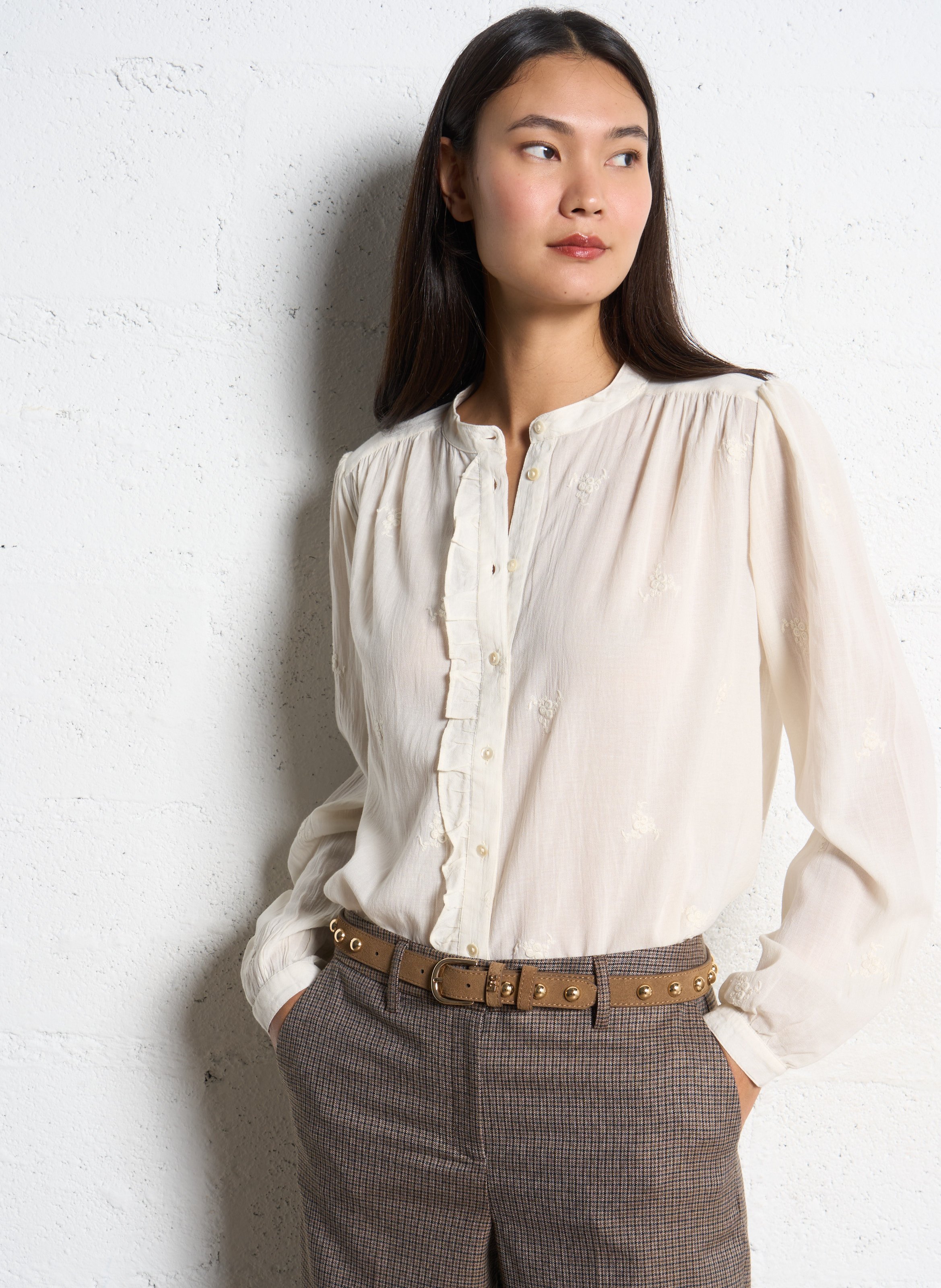 MAISON 123 Chemise col rond en coton mélangé sandra Beige