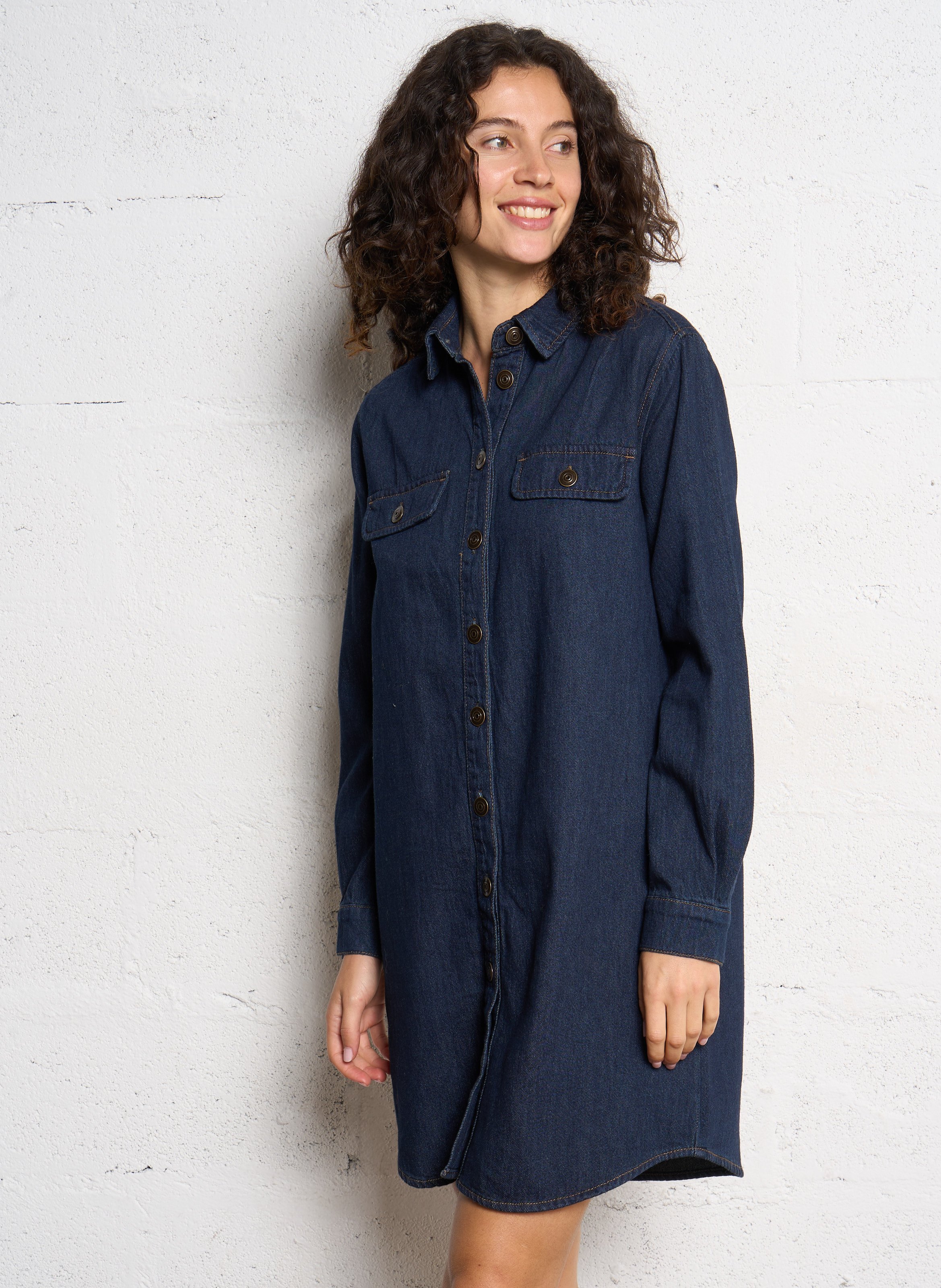 Robe chemise courte boutonnée en jean mercy MAISON 123 Bleu