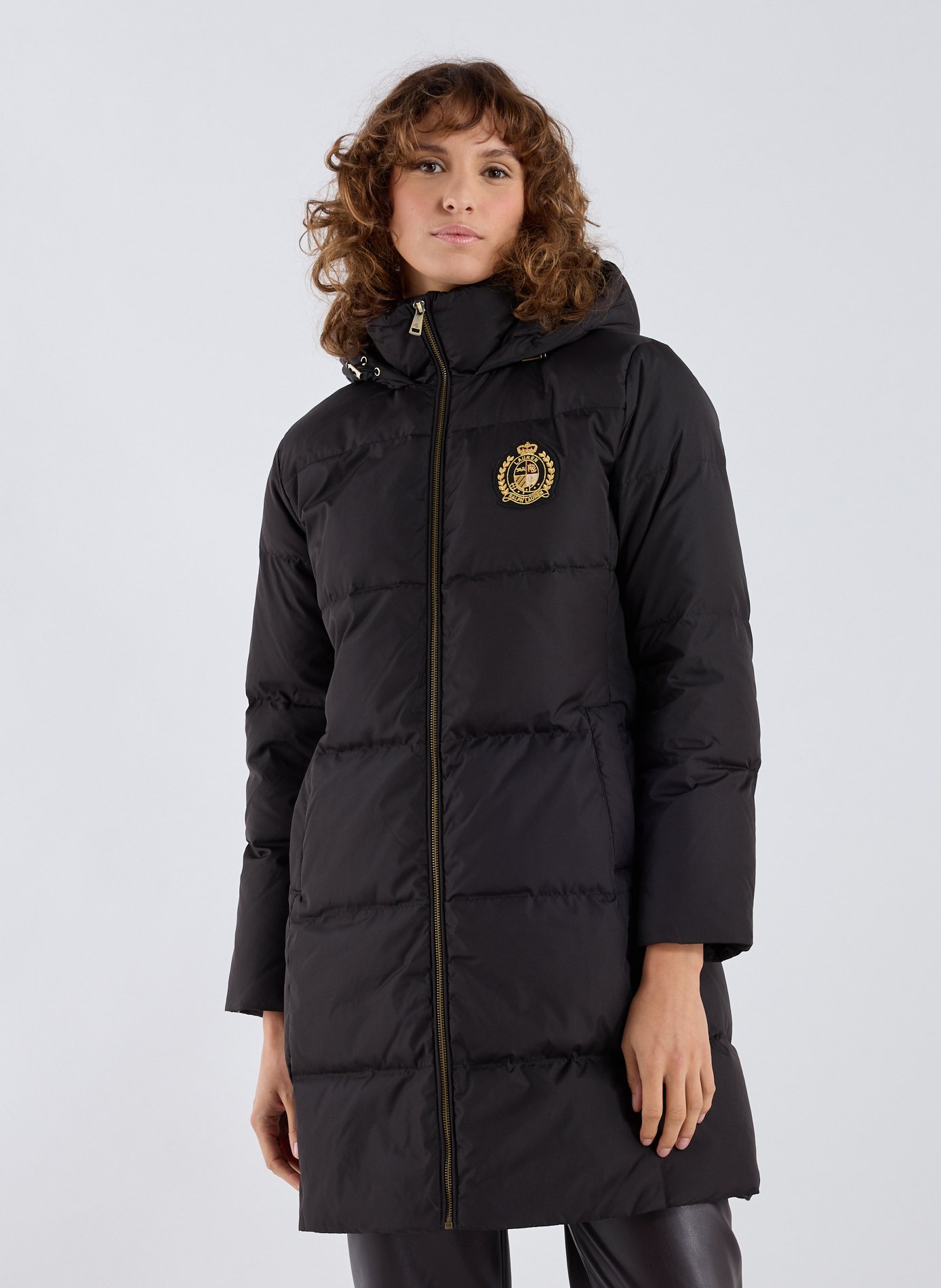 LAUREN Doudoune longue matelassé à capuche Noir