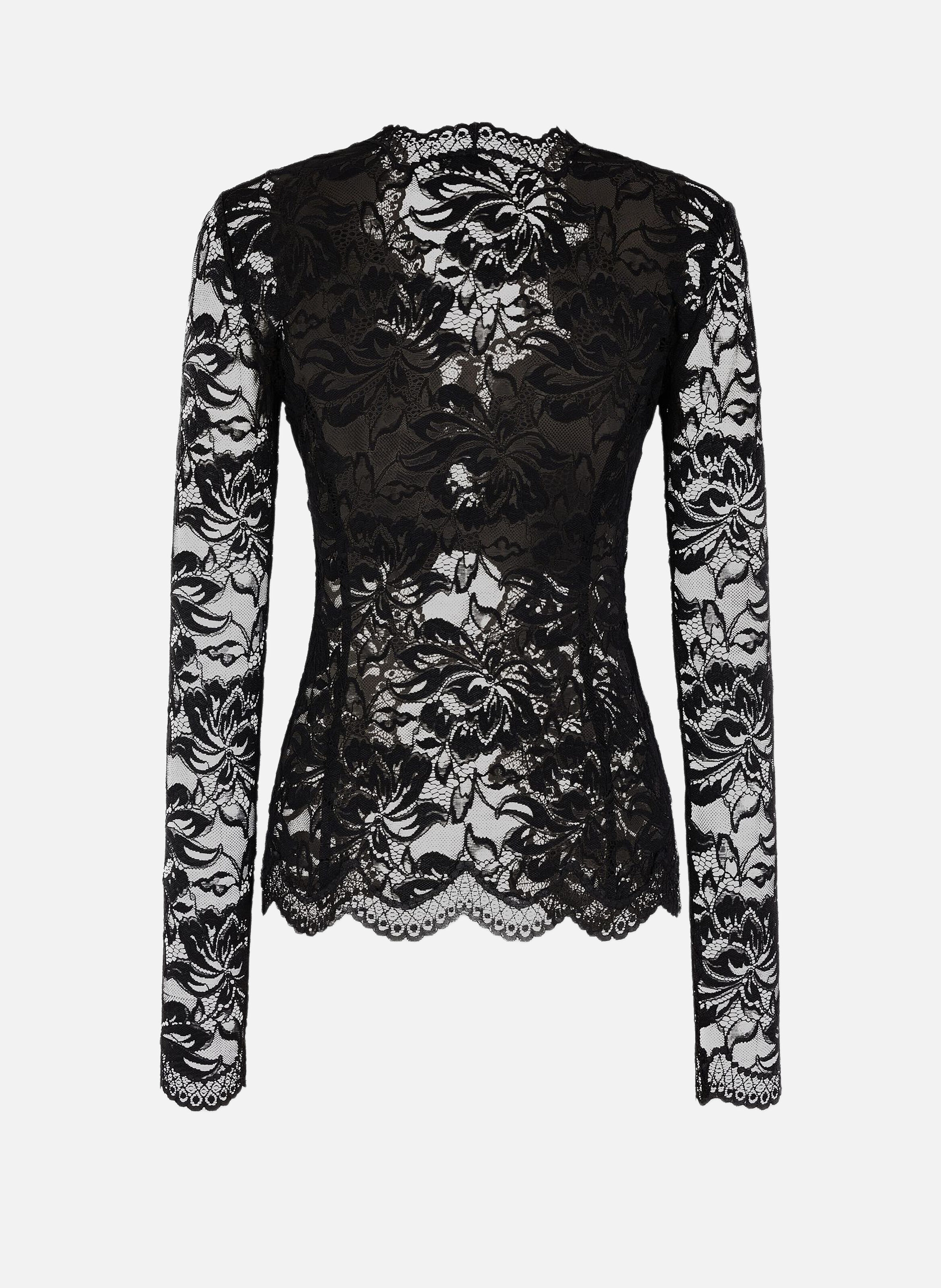 Top manches longues en dentelle RABANNE Noir