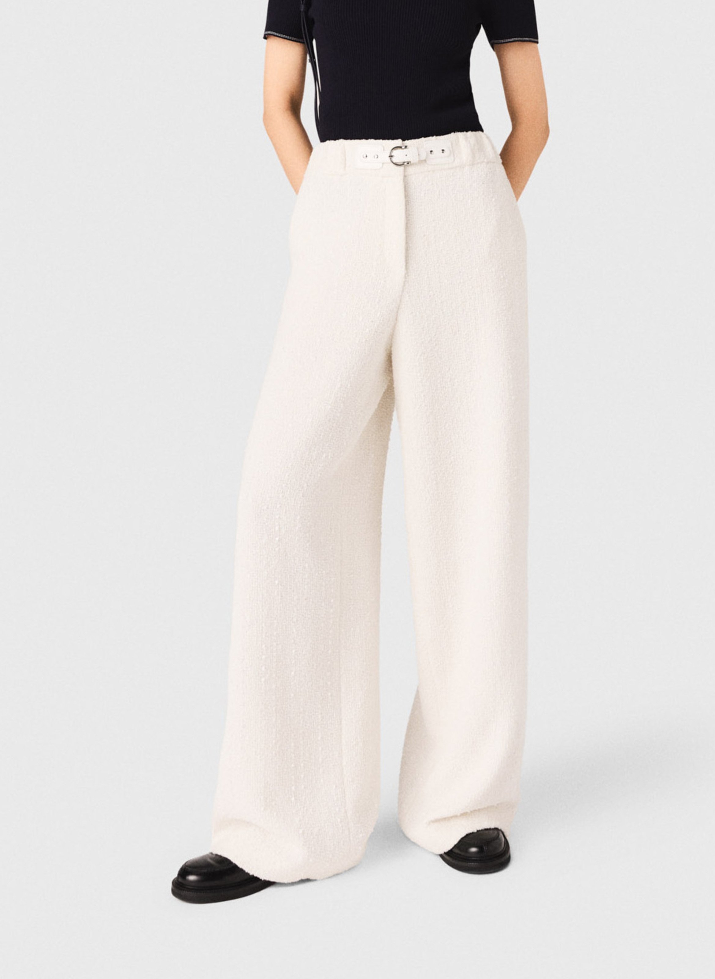 Pantalon large en coton mélangé MAJE Beige