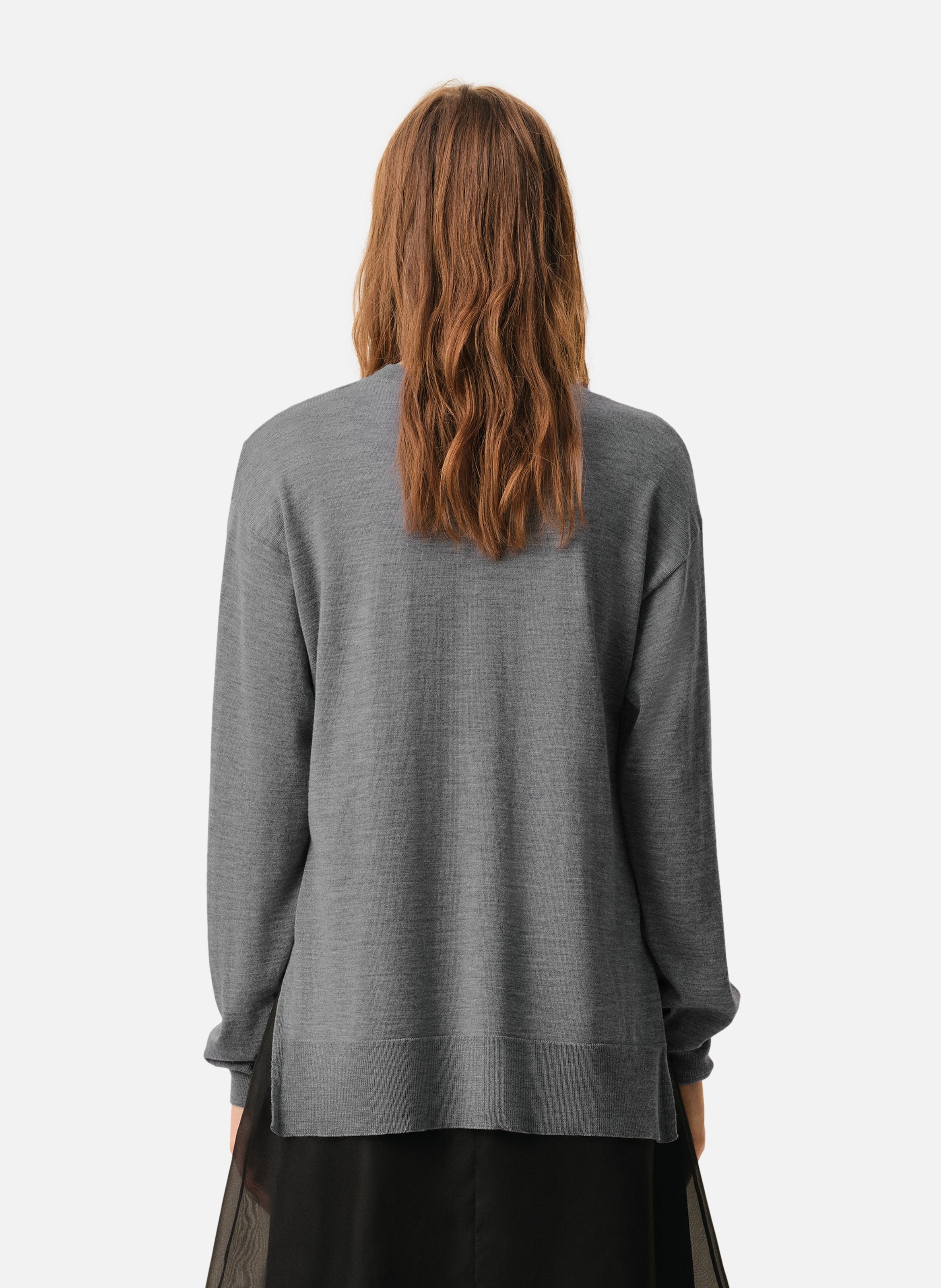 Pull col rond ami de coeur unisexe en laine fine AMI PARIS Gris