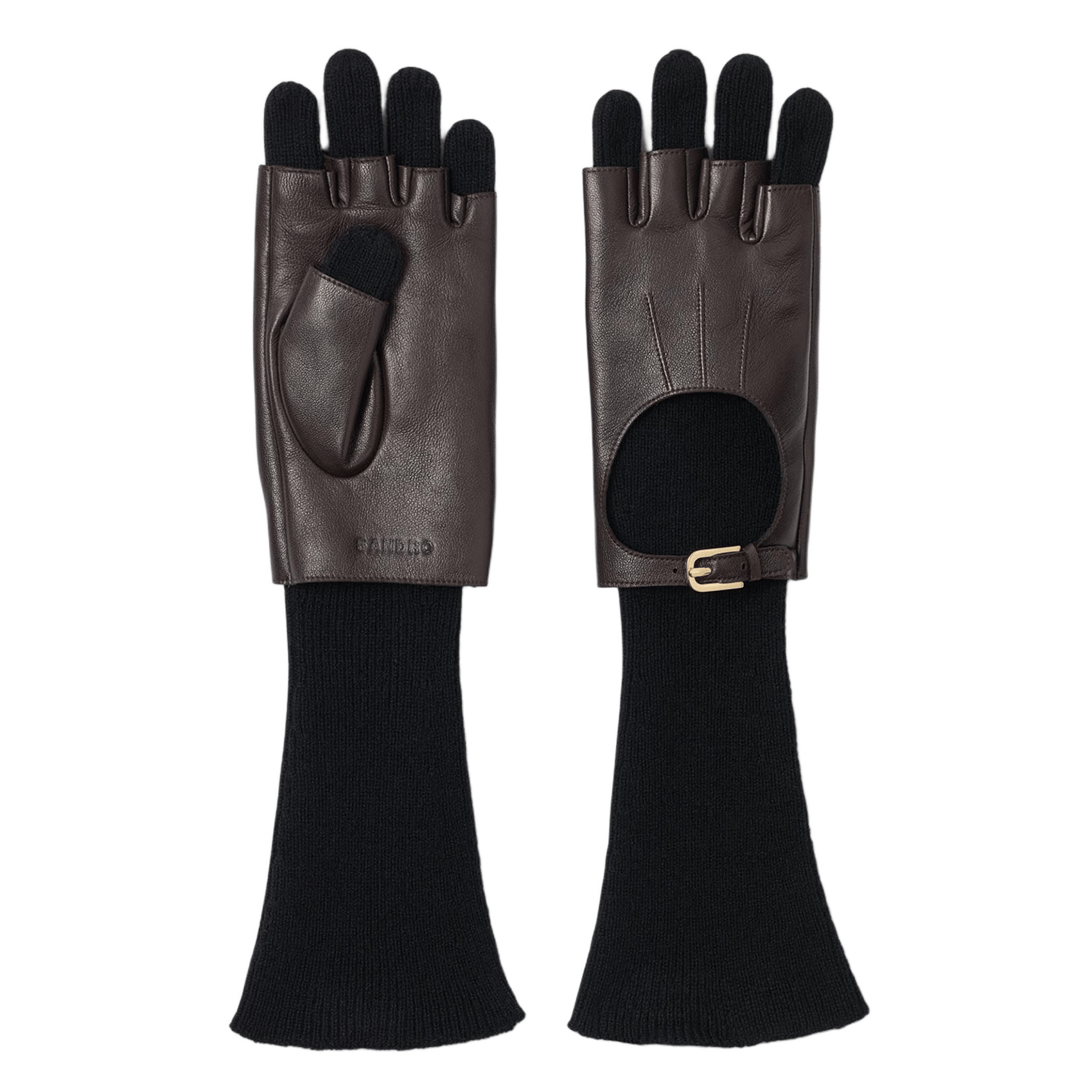 Gants en maille et cuir SANDRO Noir