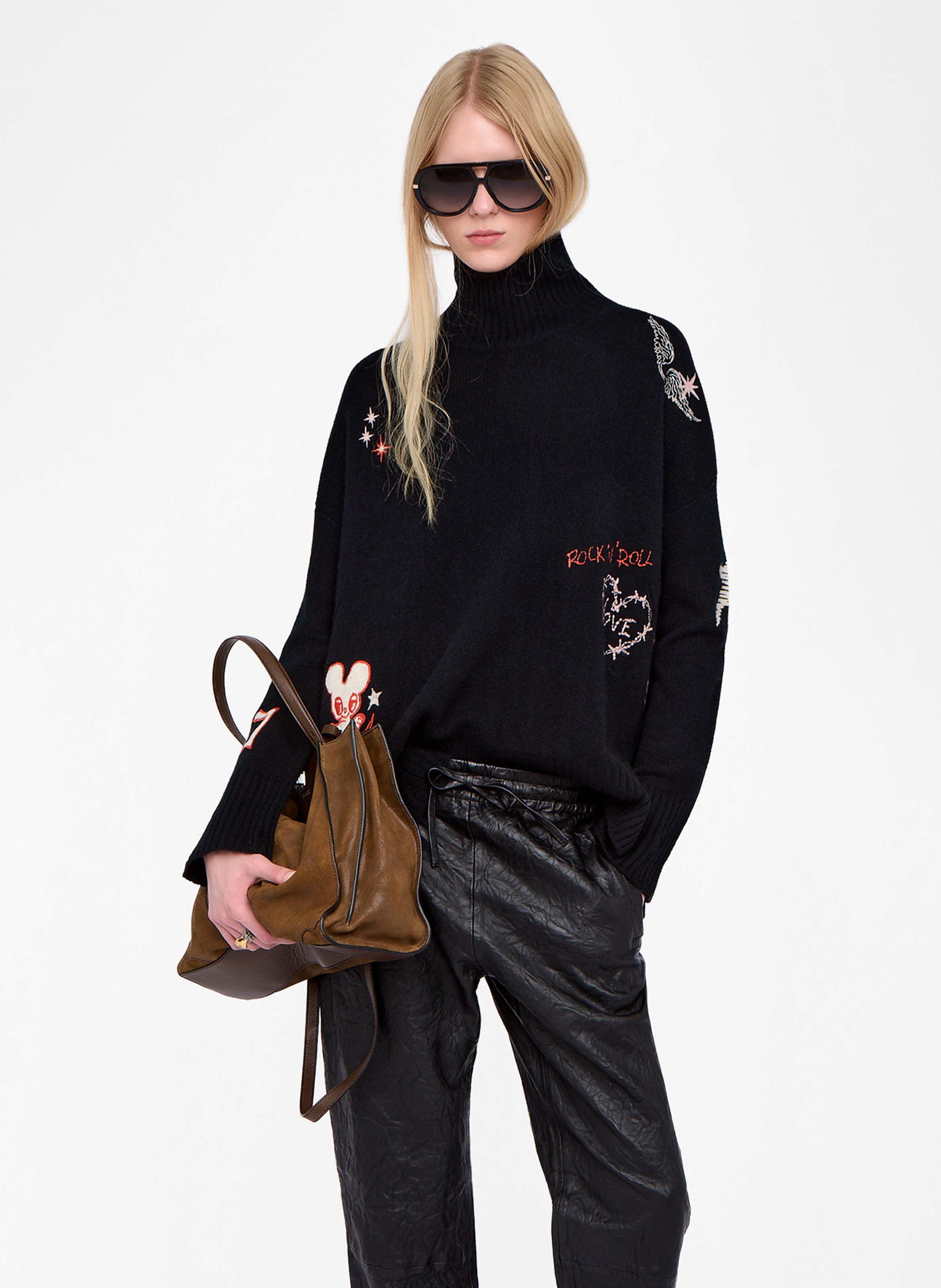 Pull droit col montant en cachemire bleeza ZADIG&VOLTAIRE Noir