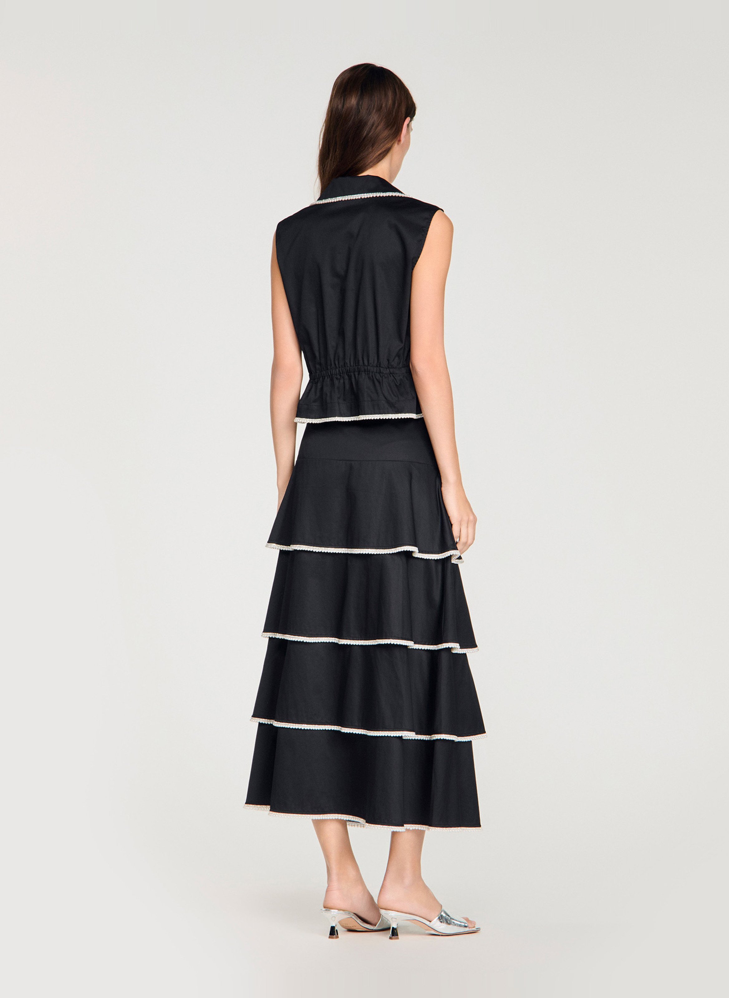 Top droit col tailleur en coton SANDRO Noir