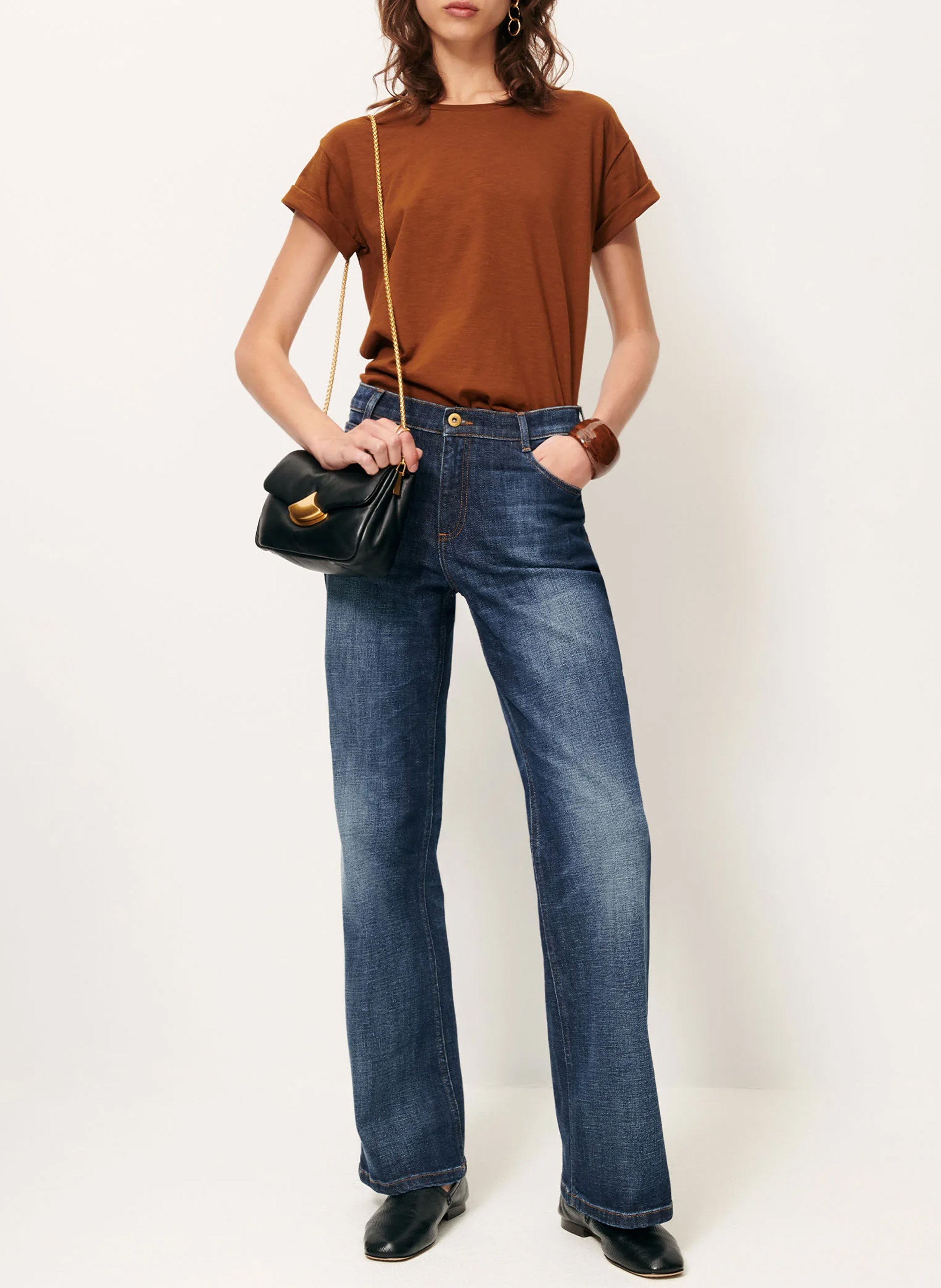 Tee-shirt col rond en coton mélangé albano SESSUN Marron