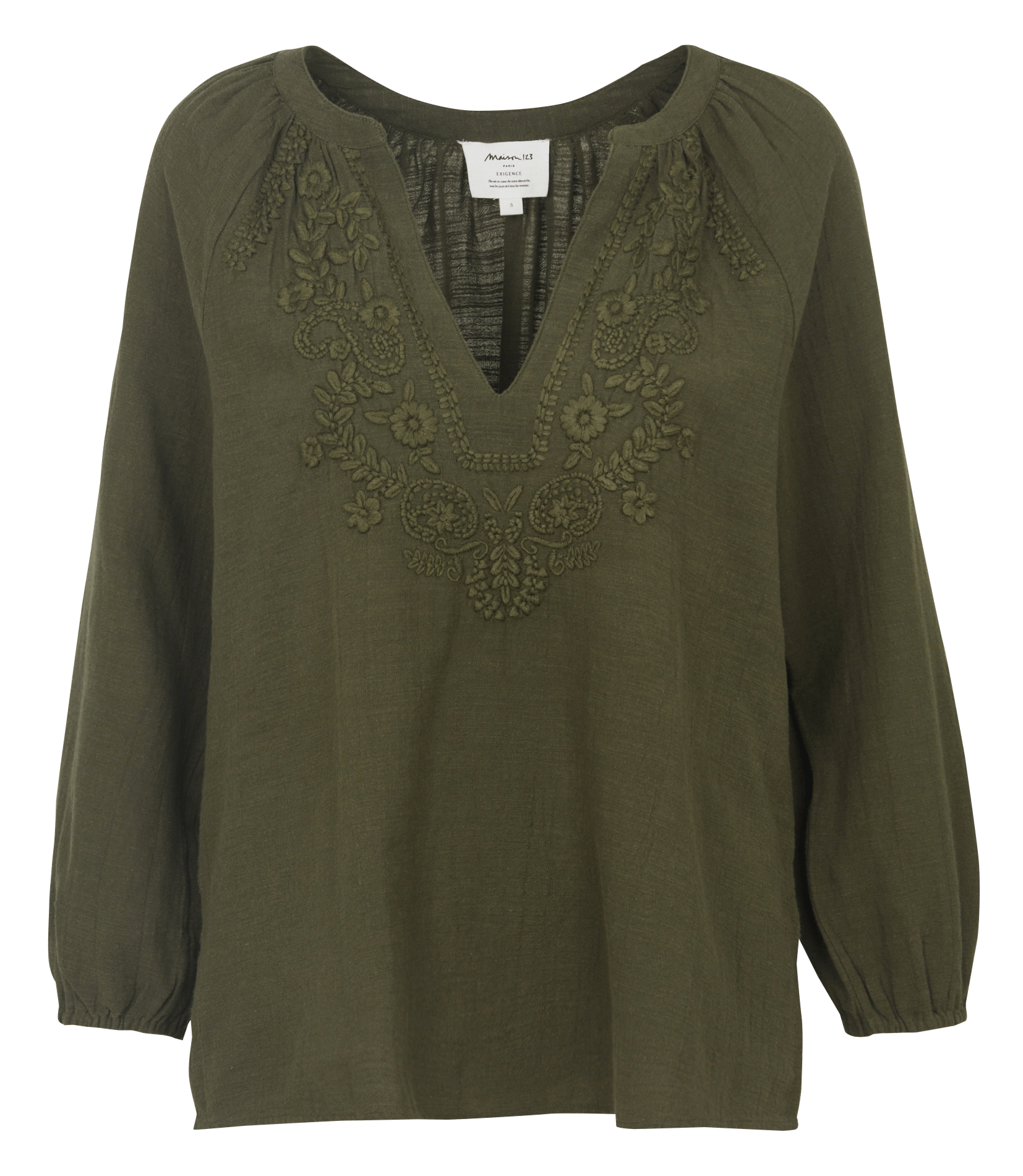 Blouse droite col v en coton delicate MAISON 123 Vert